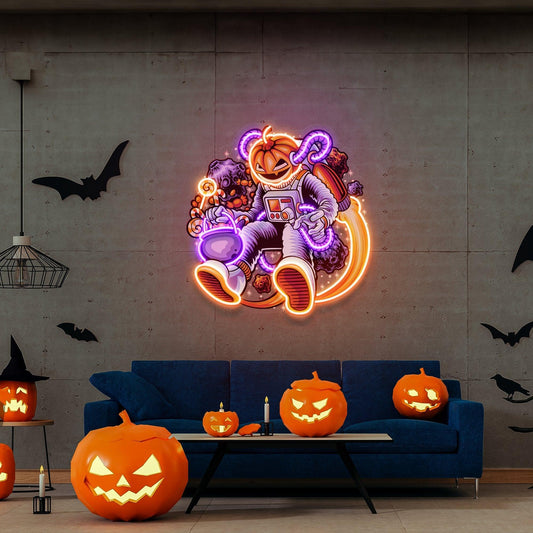 Astronaut Halloween Pumpkin Artwork Led Neon Sign Light - Neonbir