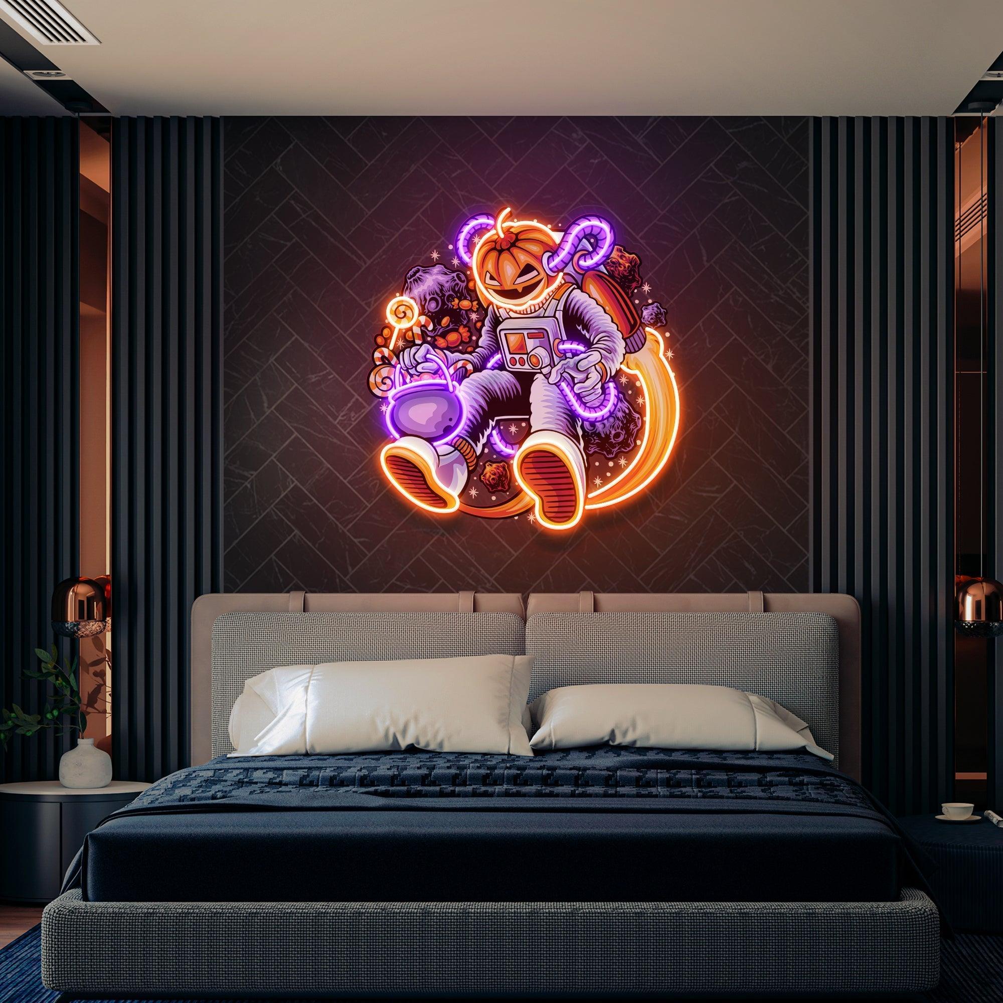 Astronaut Halloween Pumpkin Artwork Led Neon Sign Light - Neonbir