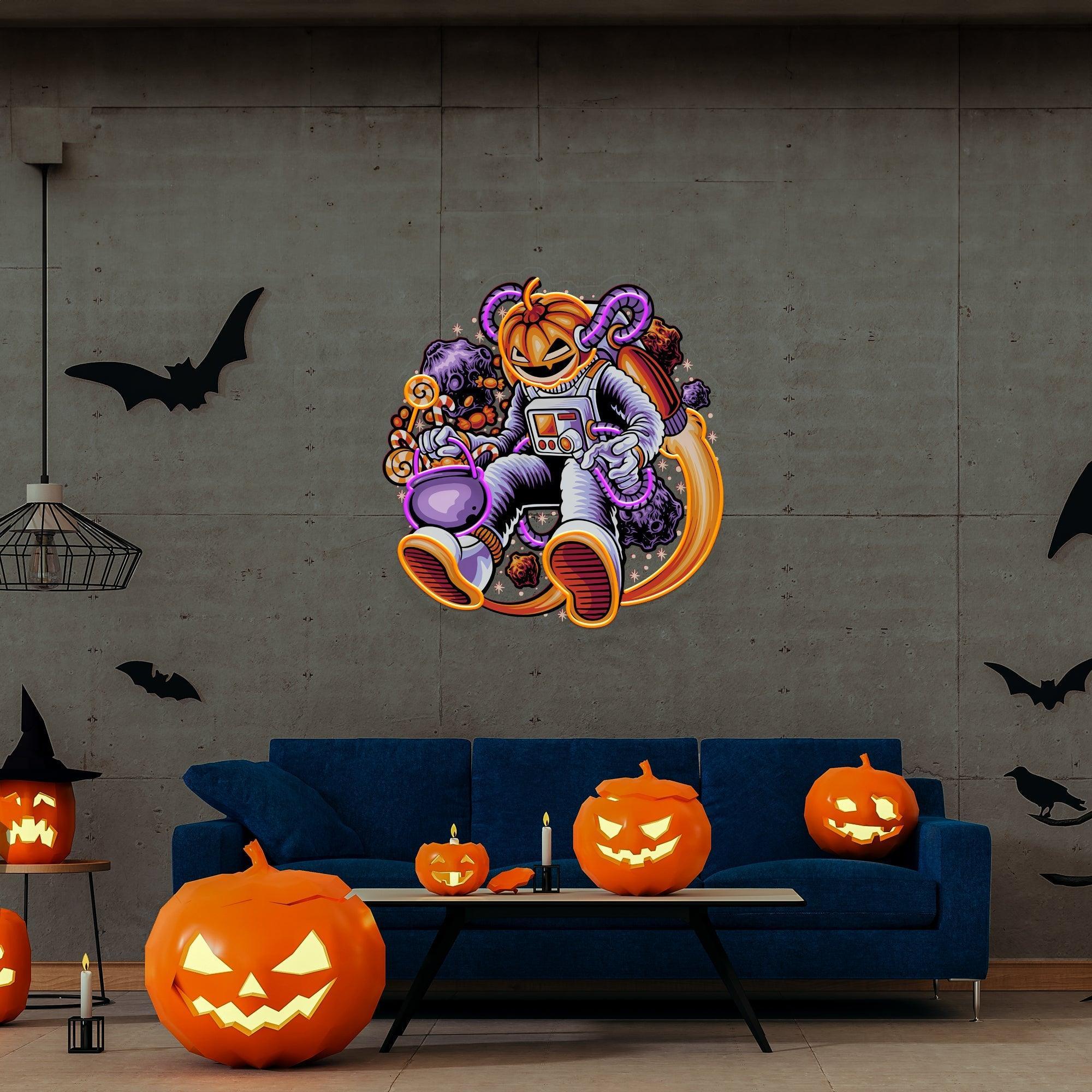Astronaut Halloween Pumpkin Artwork Led Neon Sign Light - Neonbir