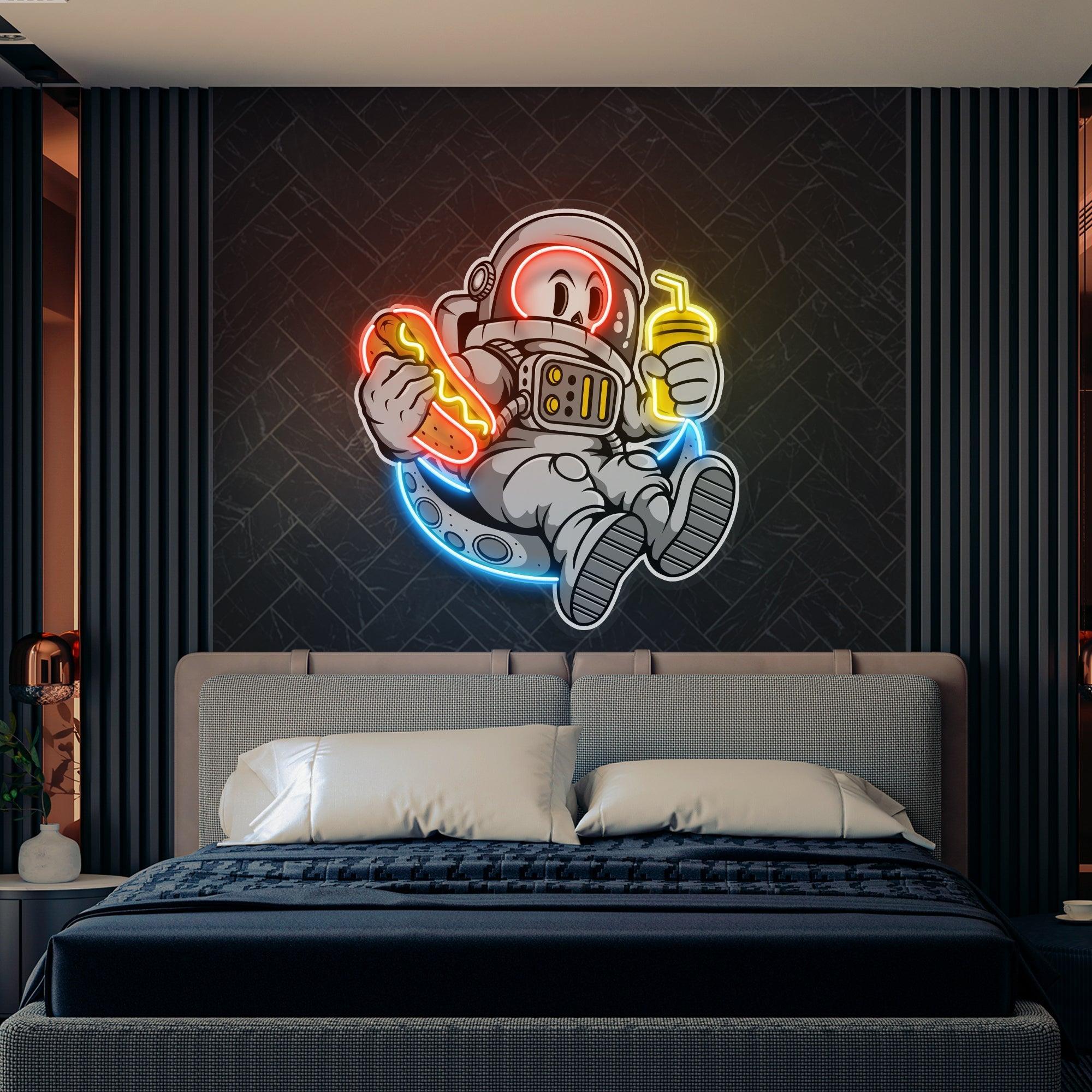 Astronaut Skull Hotdog Artwork Led Neon Sign Light - Neonbir