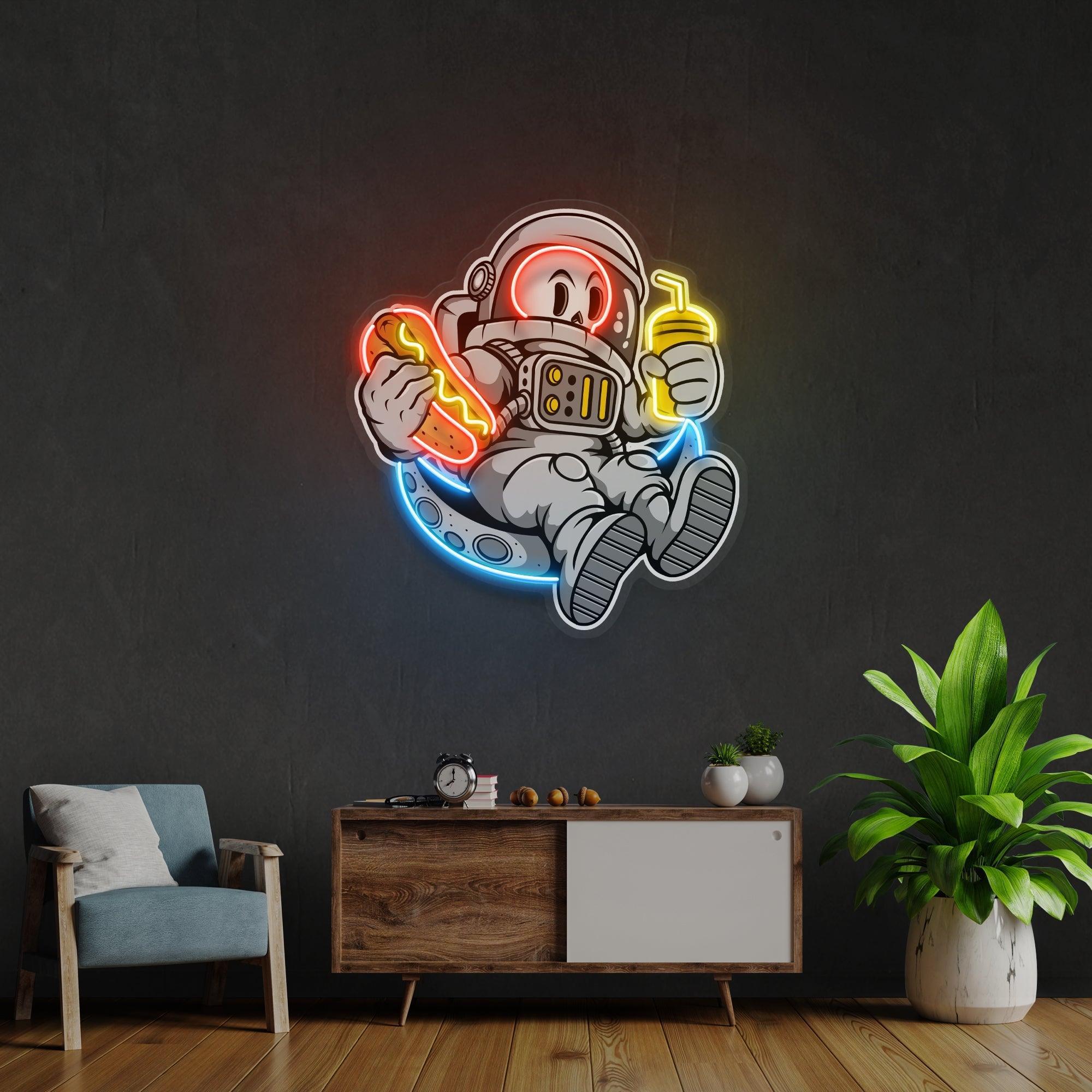 Astronaut Skull Hotdog Artwork Led Neon Sign Light - Neonbir
