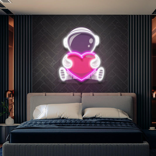 Astronaut With Heart Artwork Led Neon Sign Light - Neonbir