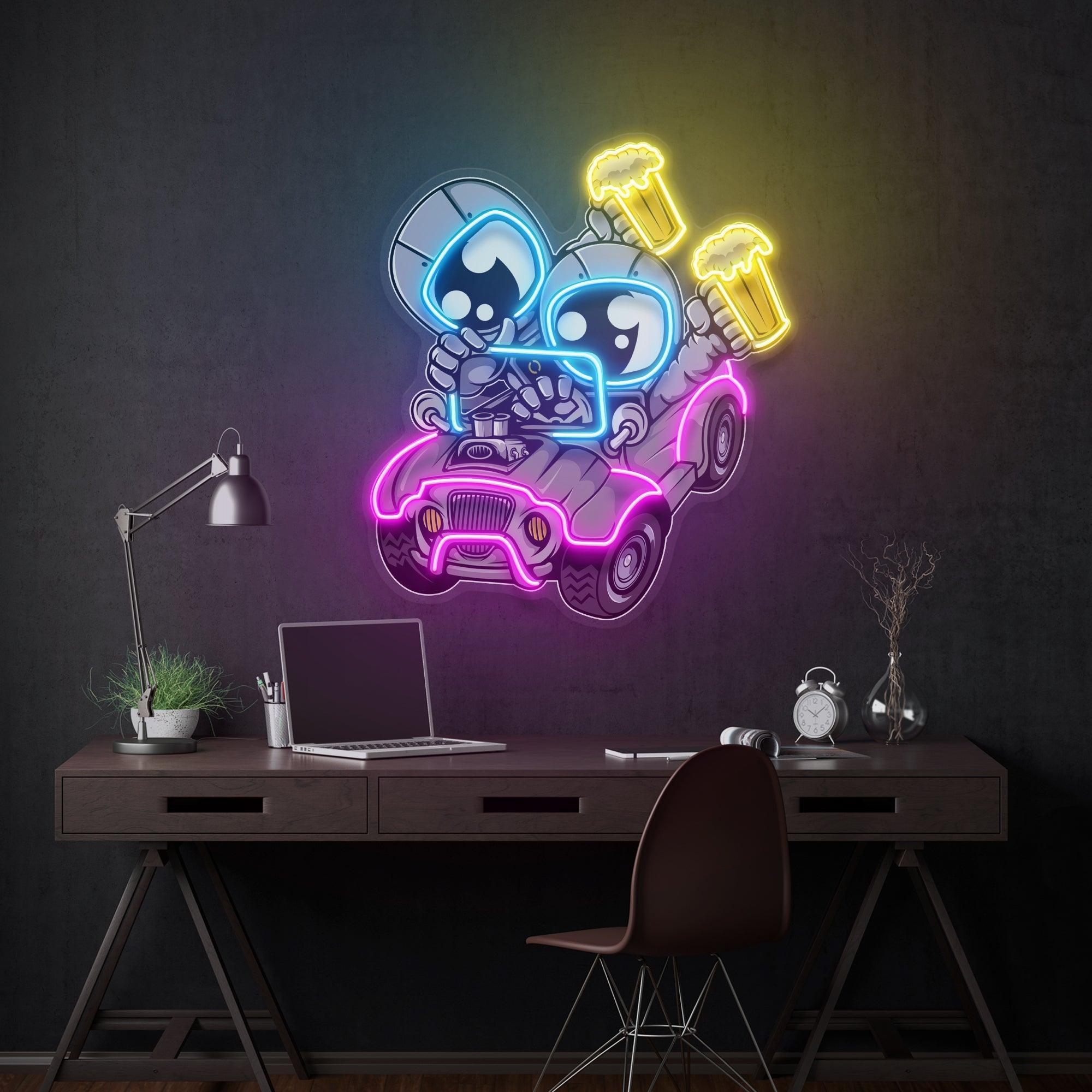 Astronaut Off Road Cartoon Artwork Led Neon Sign Light - Neonbir