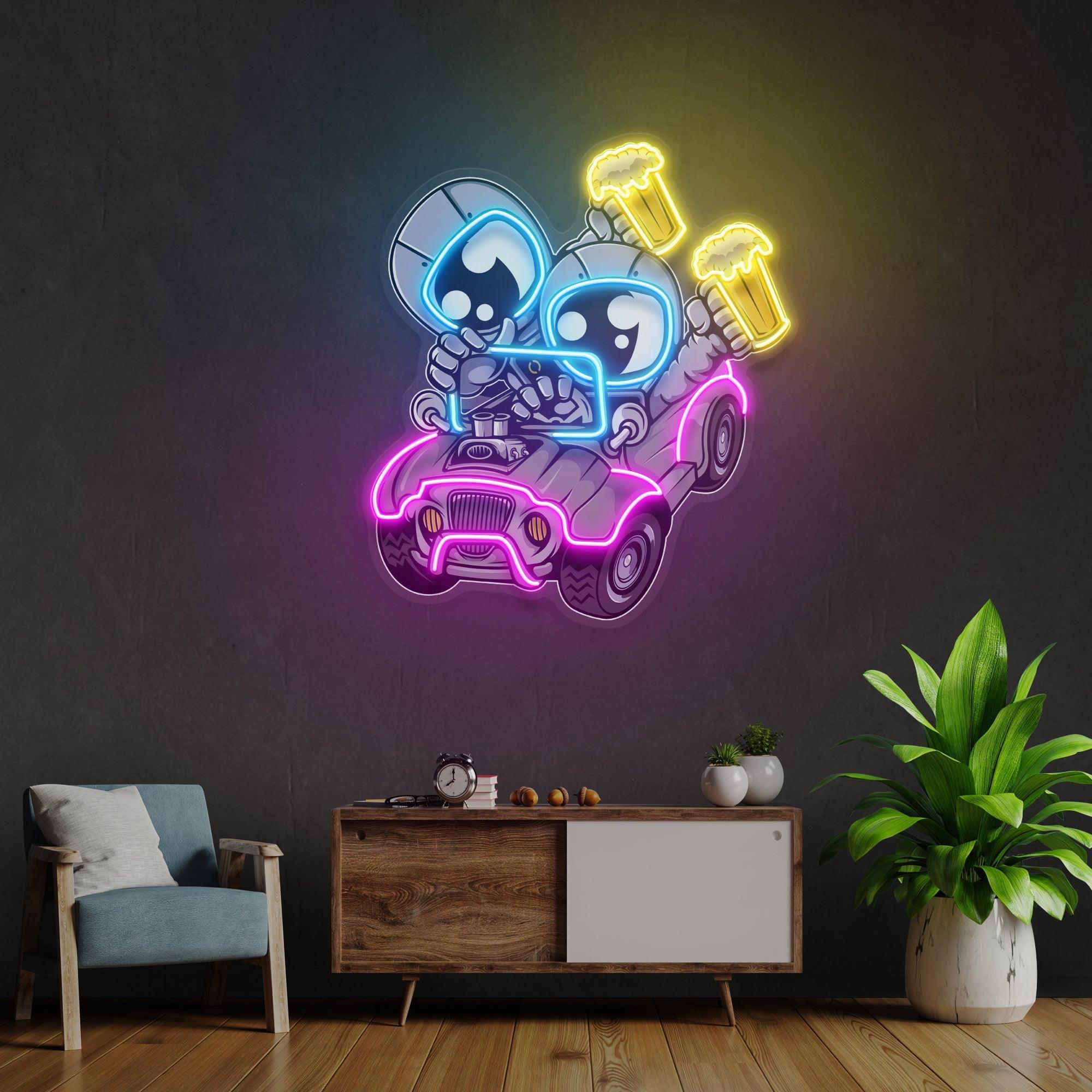 Astronaut Off Road Cartoon Artwork Led Neon Sign Light - Neonbir