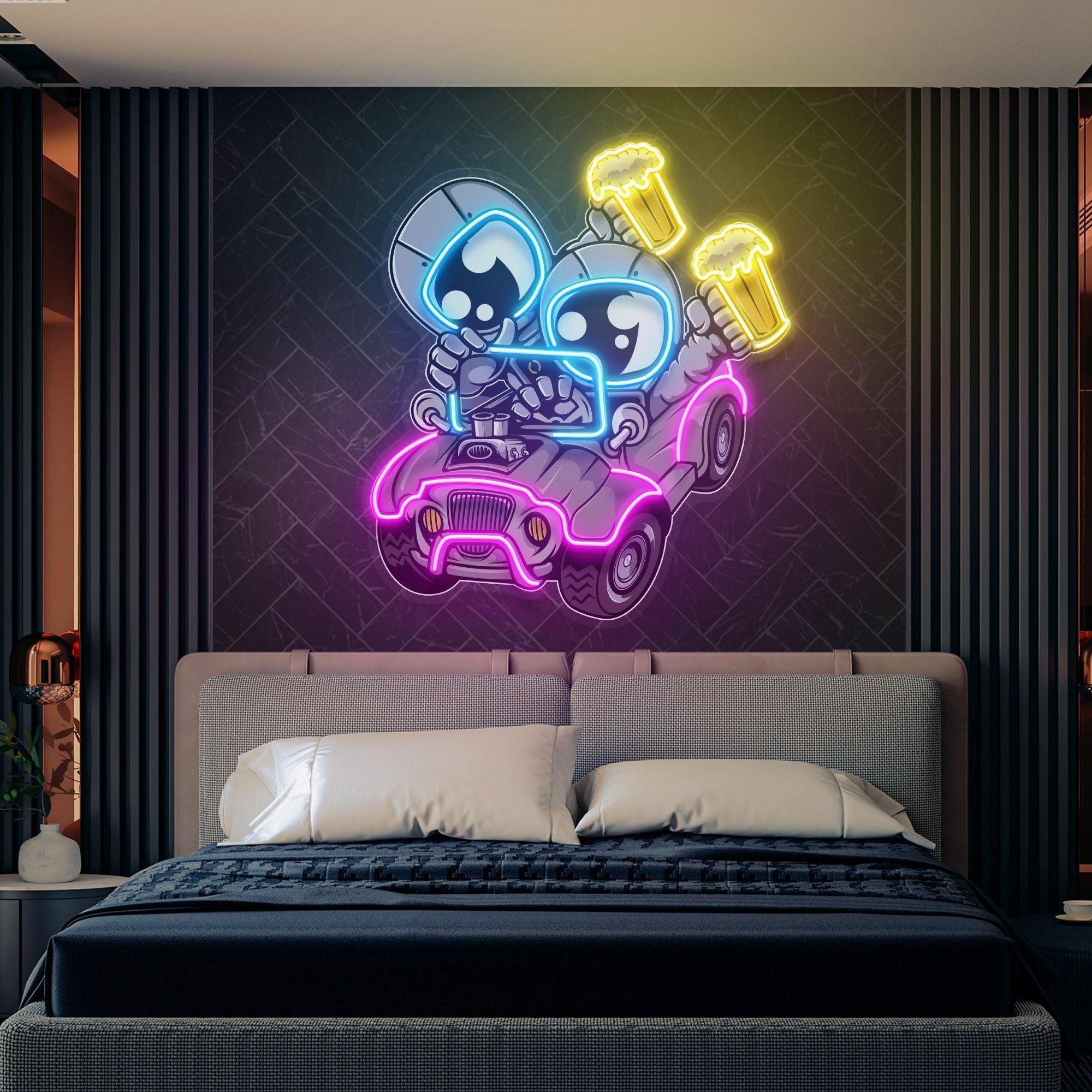 Astronaut Off Road Cartoon Artwork Led Neon Sign Light - Neonbir