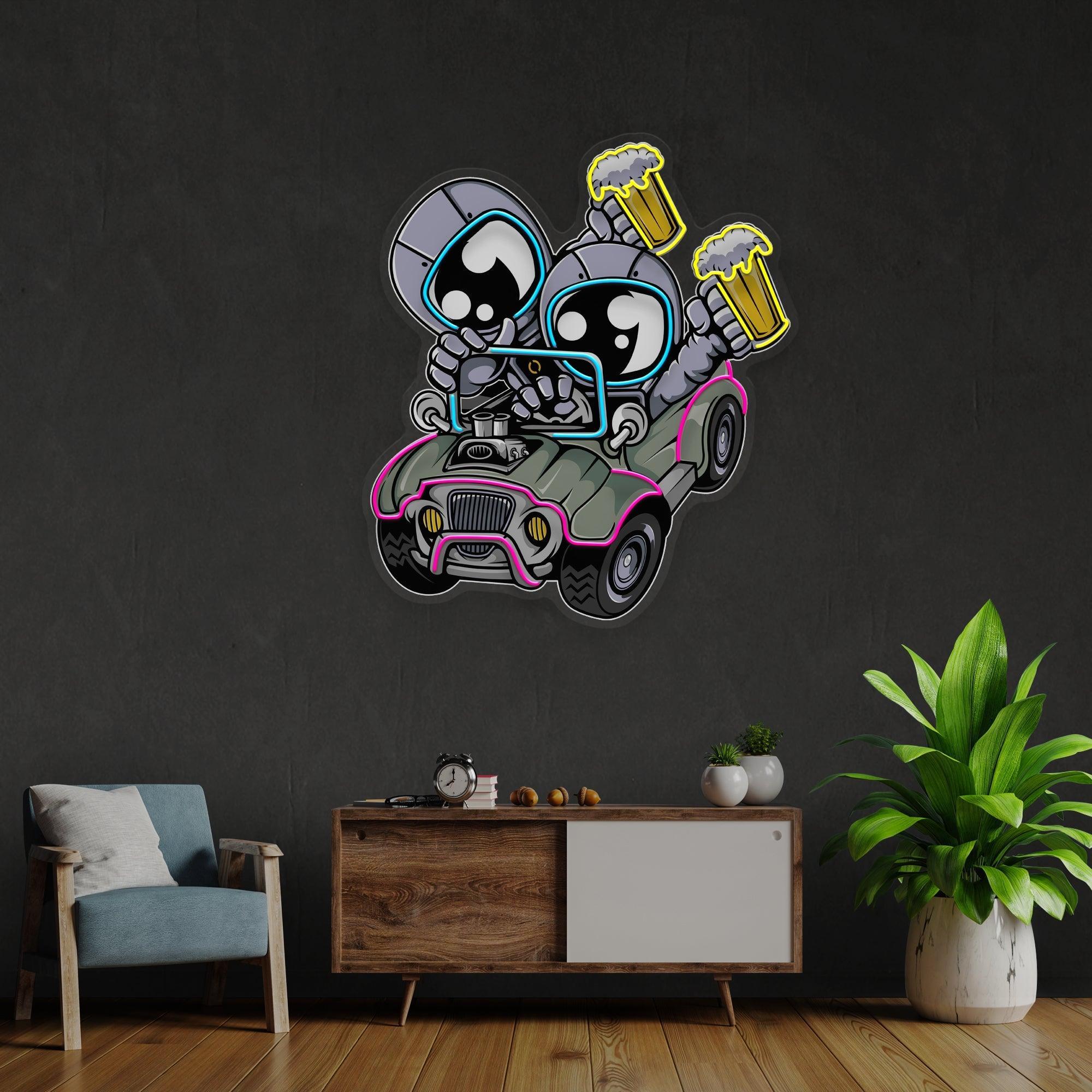 Astronaut Off Road Cartoon Artwork Led Neon Sign Light - Neonbir
