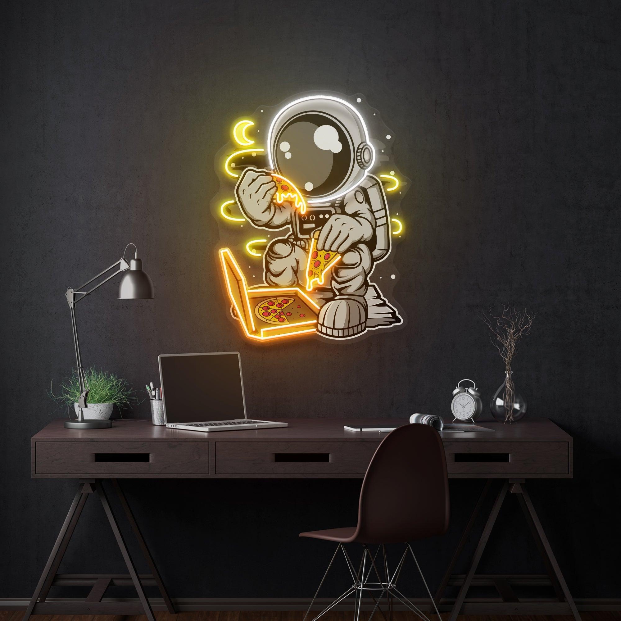Astronaut Pizza Cartoon Artwork Led Neon Sign Light - Neonbir