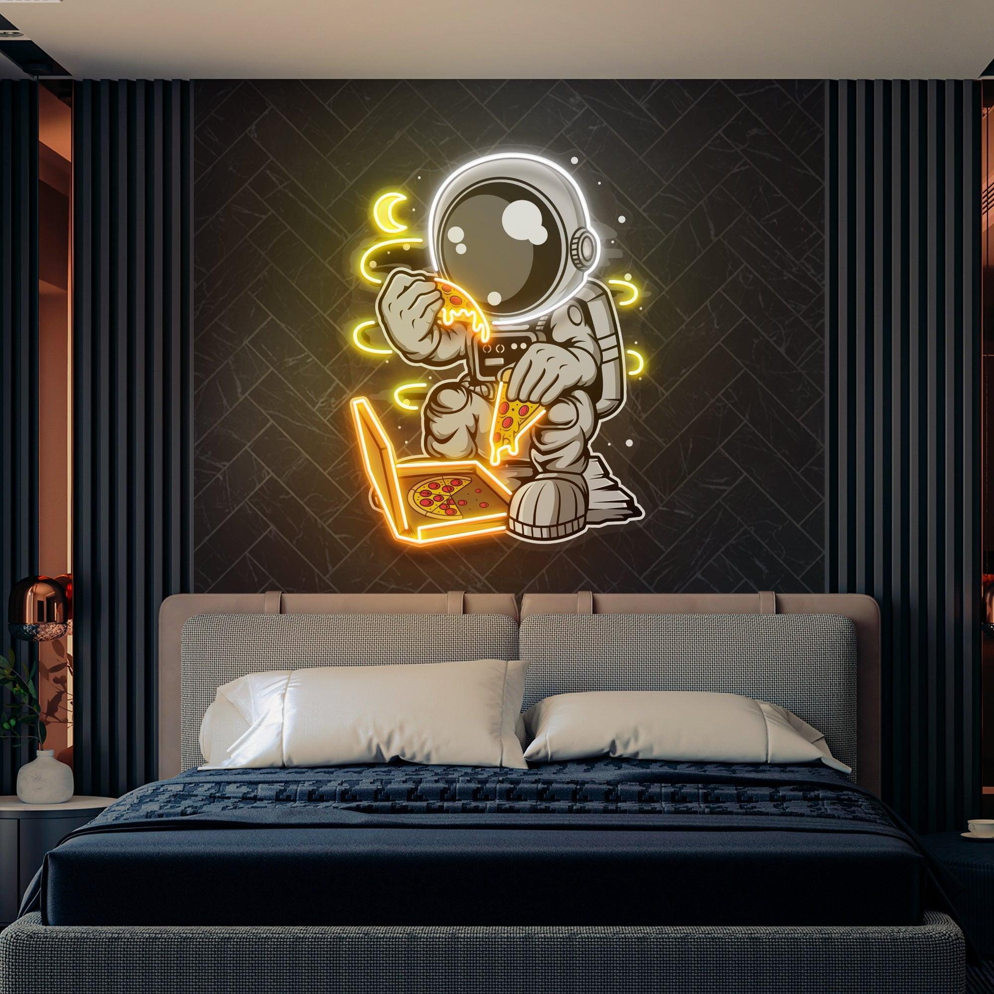 Astronaut Pizza Cartoon Artwork Led Neon Sign Light - Neonbir