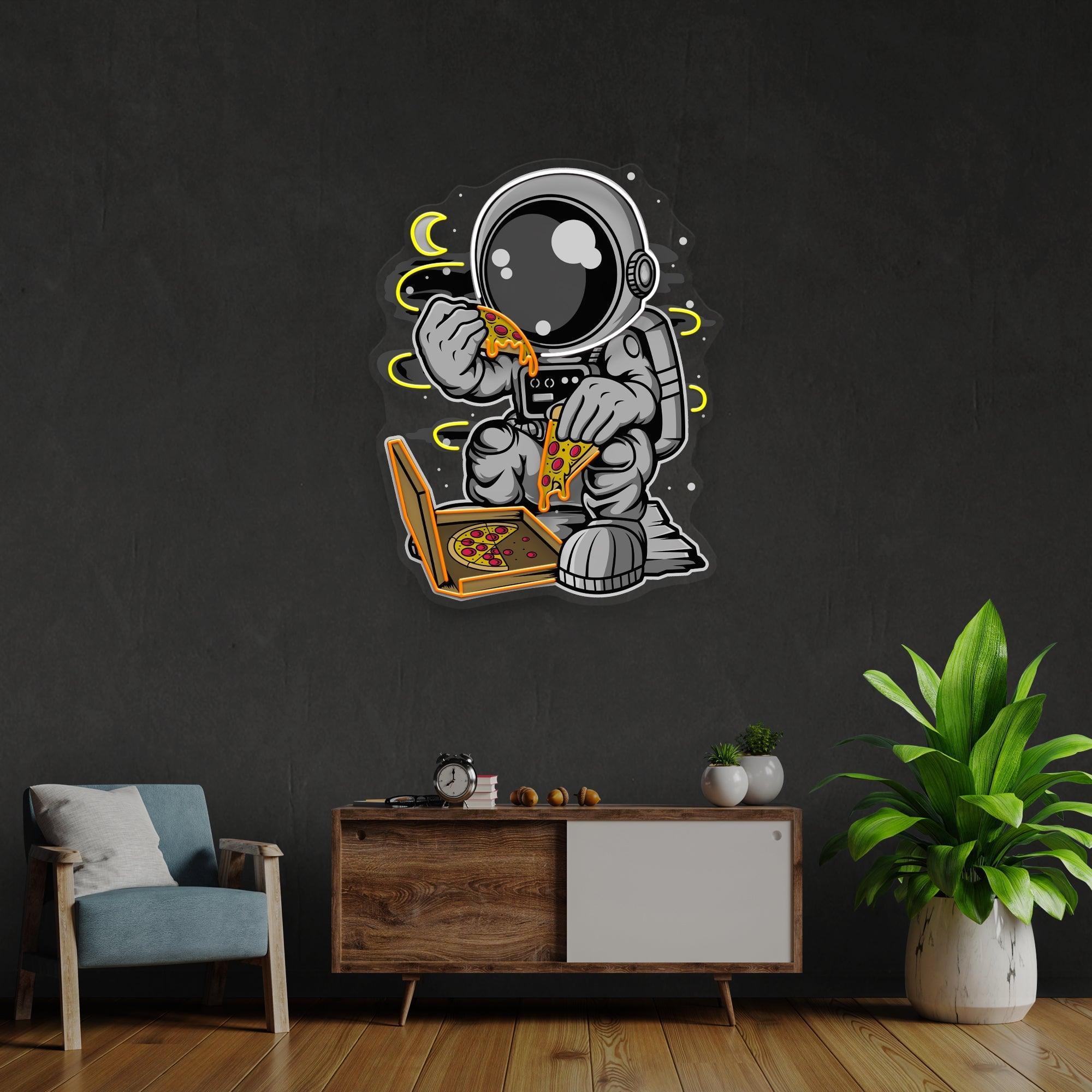 Astronaut Pizza Cartoon Artwork Led Neon Sign Light - Neonbir