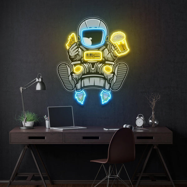 Astronot Pizza ve Bira Baskılı - Neon Tabela