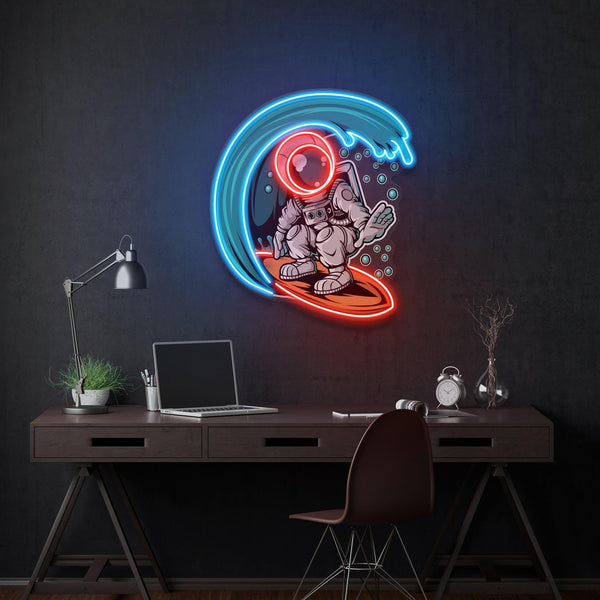 Astronot Sörf Baskılı - Neon Tabela