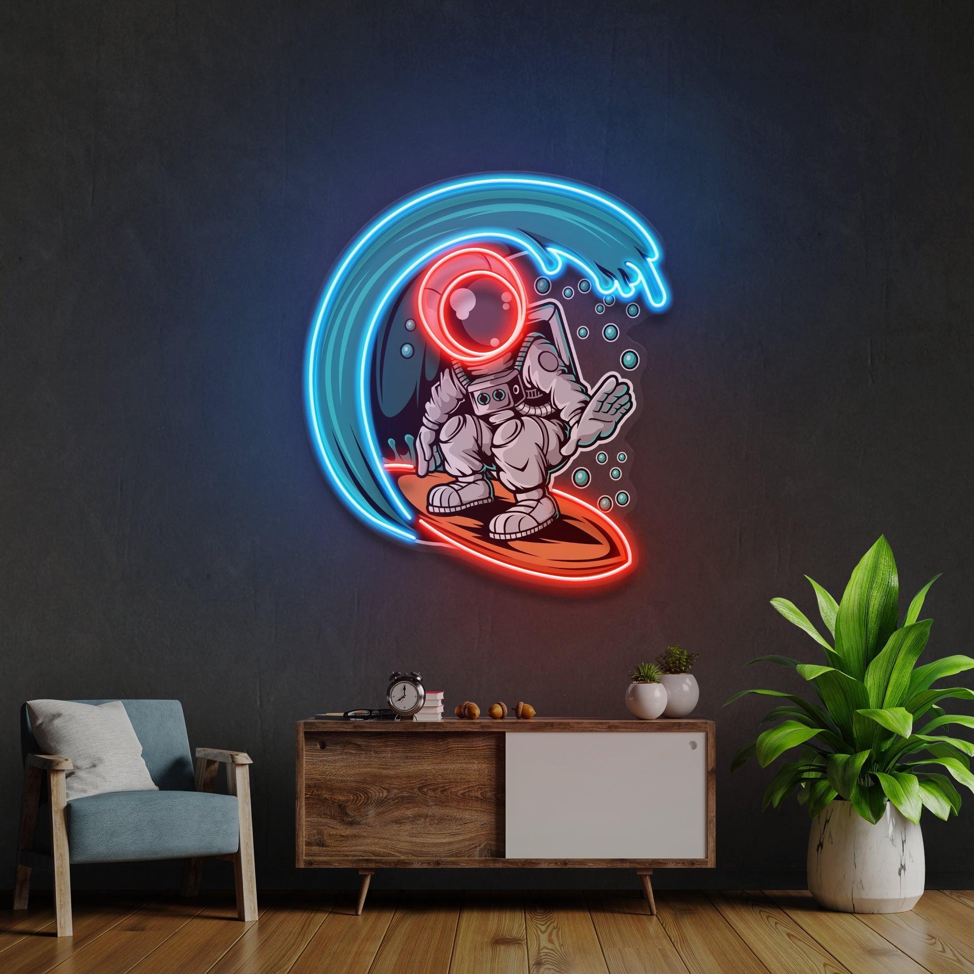 Astronaut Surfing Artwork Led Neon Sign Light - Neonbir
