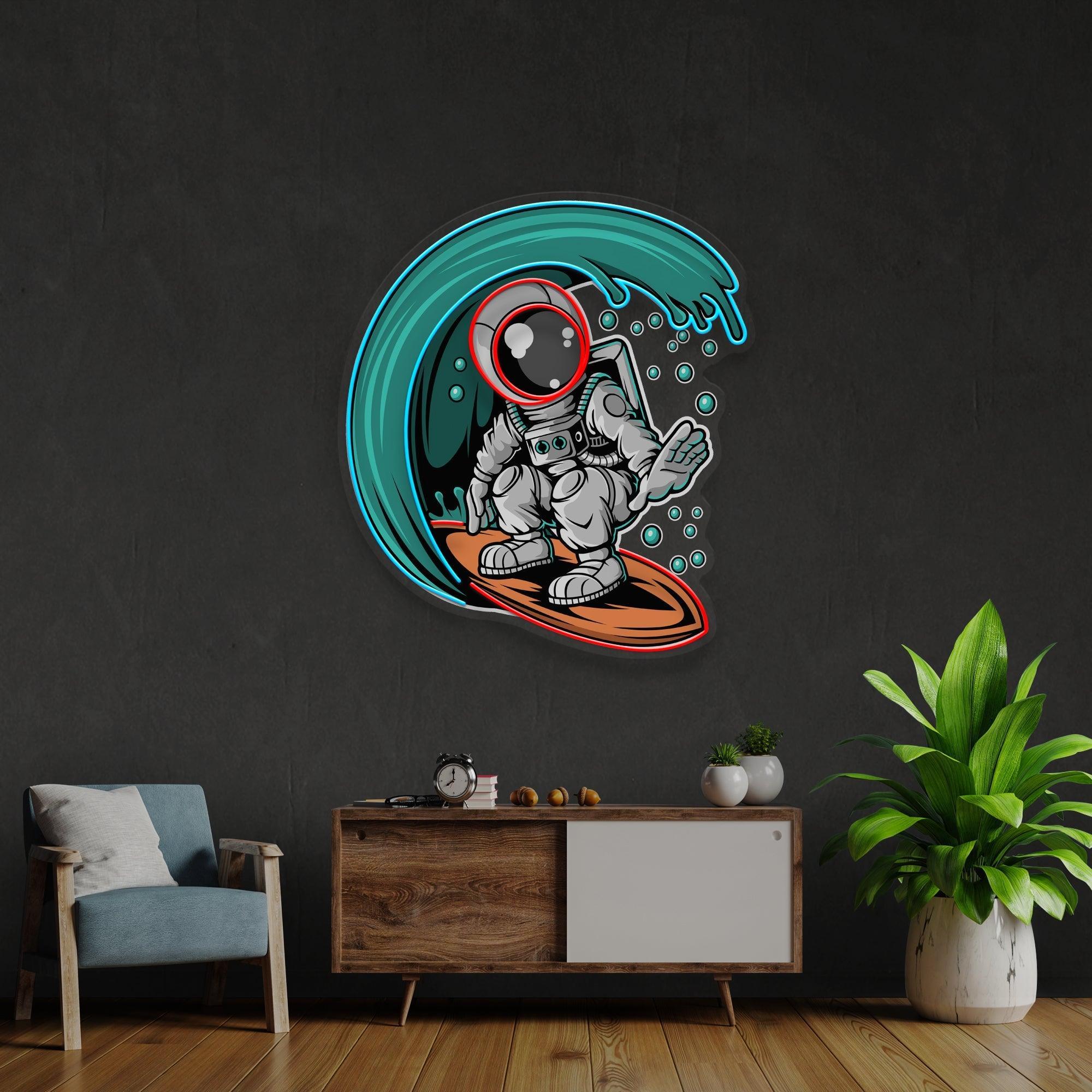 Astronaut Surfing Artwork Led Neon Sign Light - Neonbir