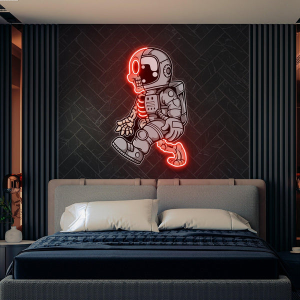 Astronot Yarım Kafatası Baskılı - Neon Tabela