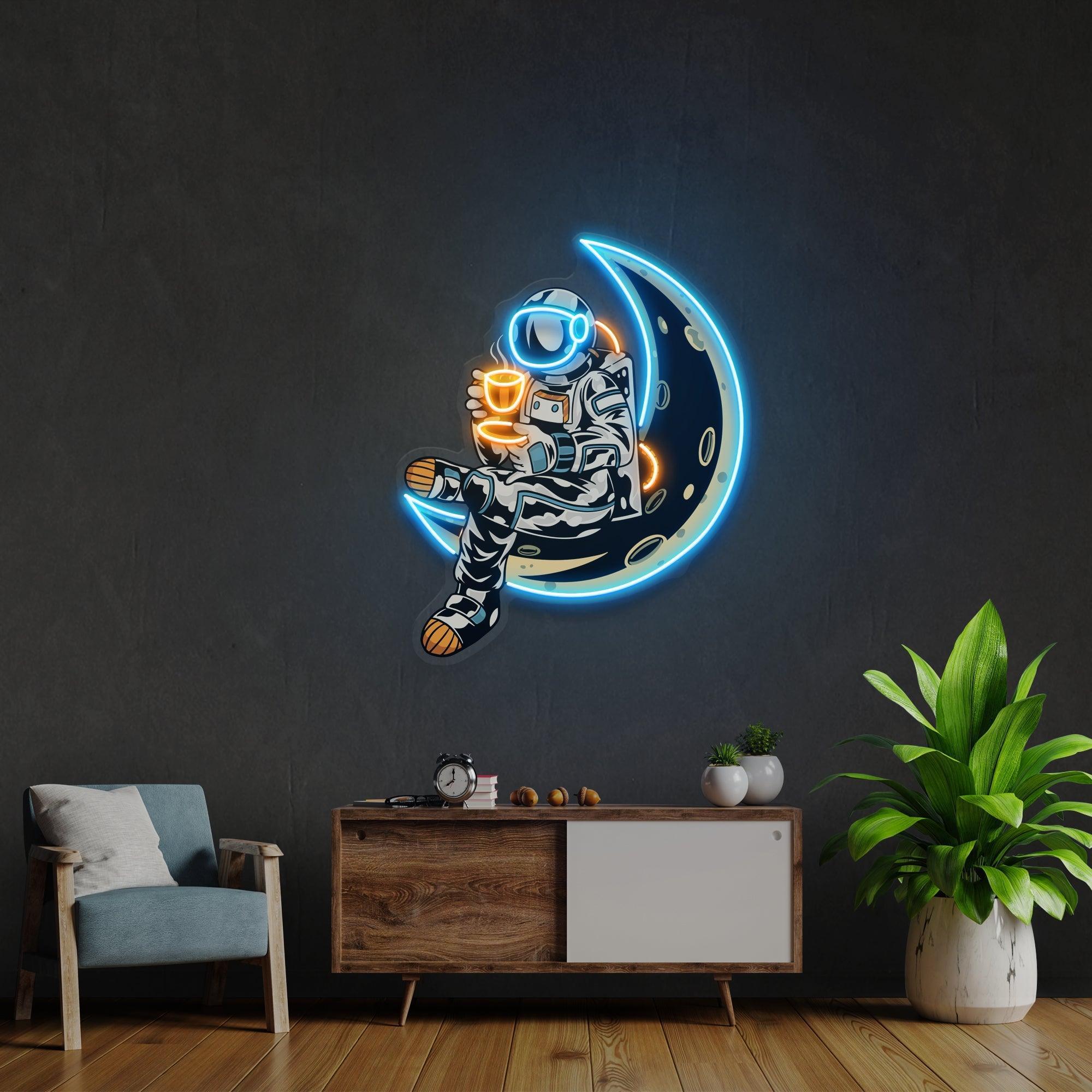 Astronaut Sitting On The Moon Artwork Led Neon Sign Light - Neonbir