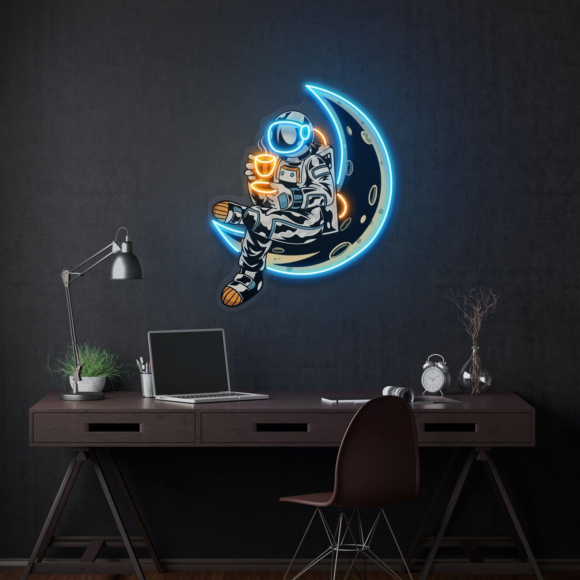 Astronaut Sitting On The Moon Artwork Led Neon Sign Light - Neonbir