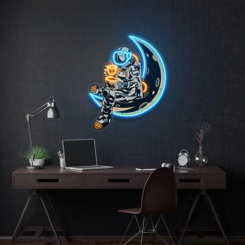 Astronaut Sitting On The Moon Artwork Led Neon Sign Light - Neonbir