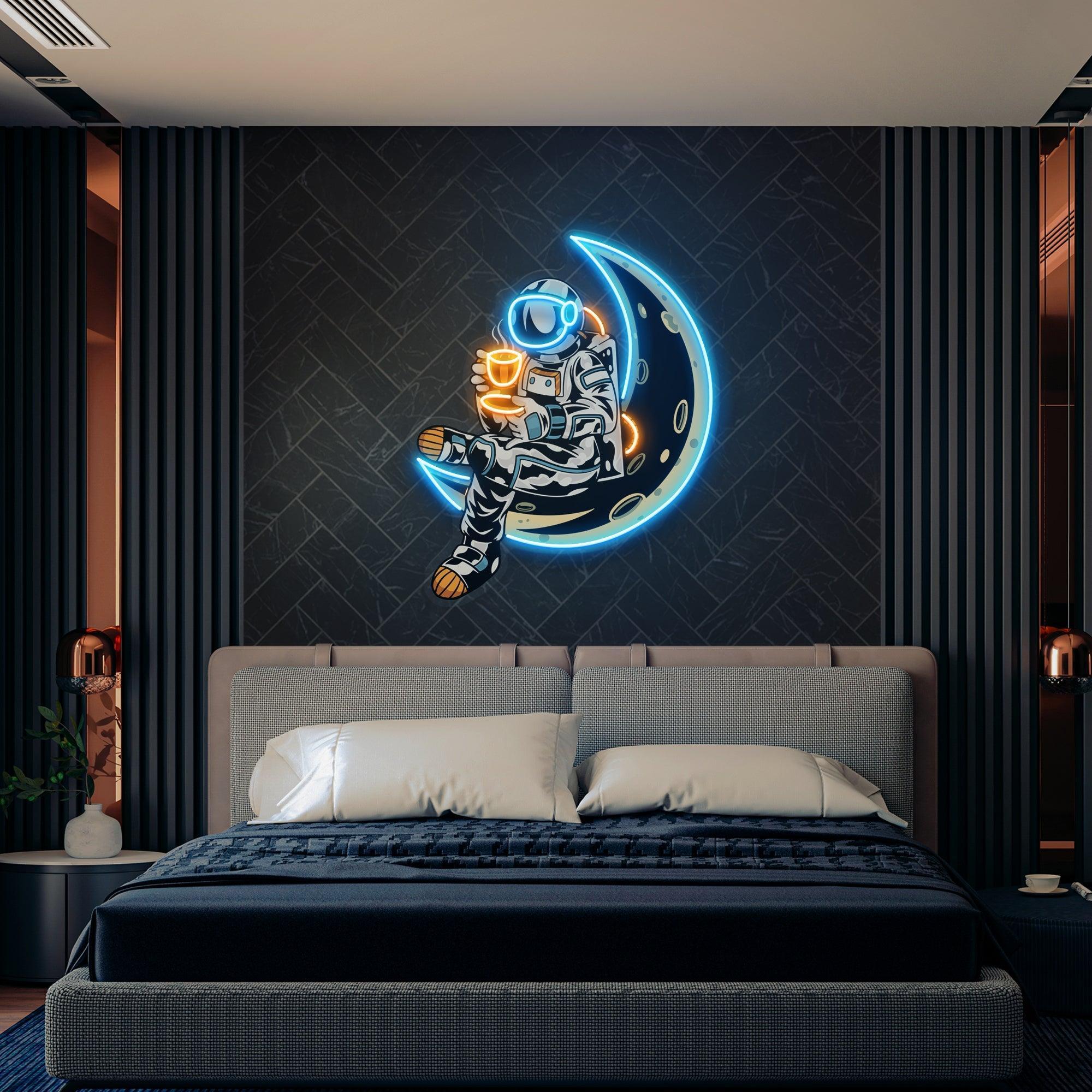 Astronaut Sitting On The Moon Artwork Led Neon Sign Light - Neonbir