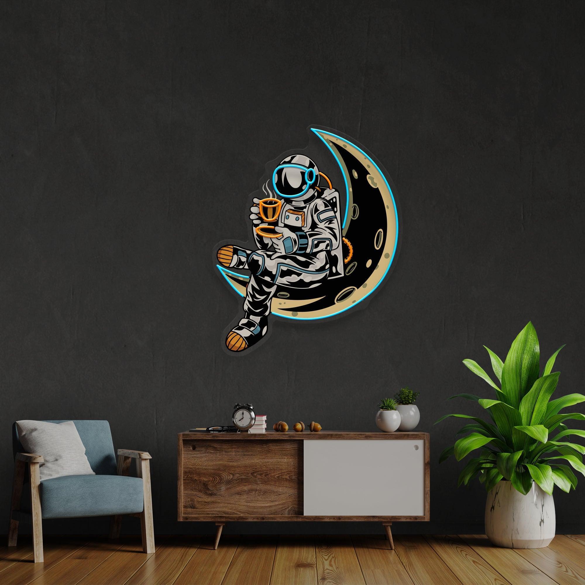 Astronaut Sitting On The Moon Artwork Led Neon Sign Light - Neonbir