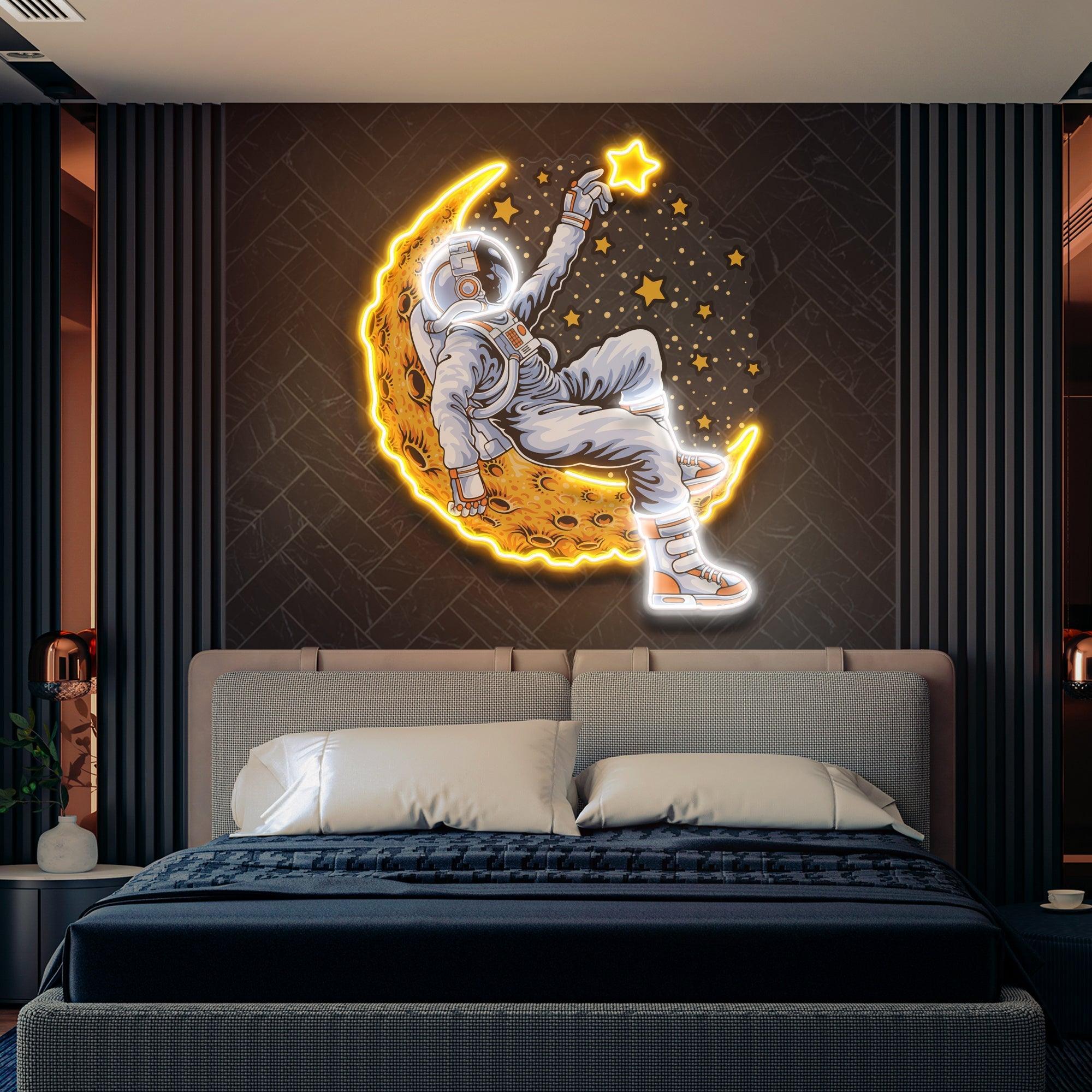 Astronaut Lying On The Moon Artwork Led Neon Sign Light - Neonbir