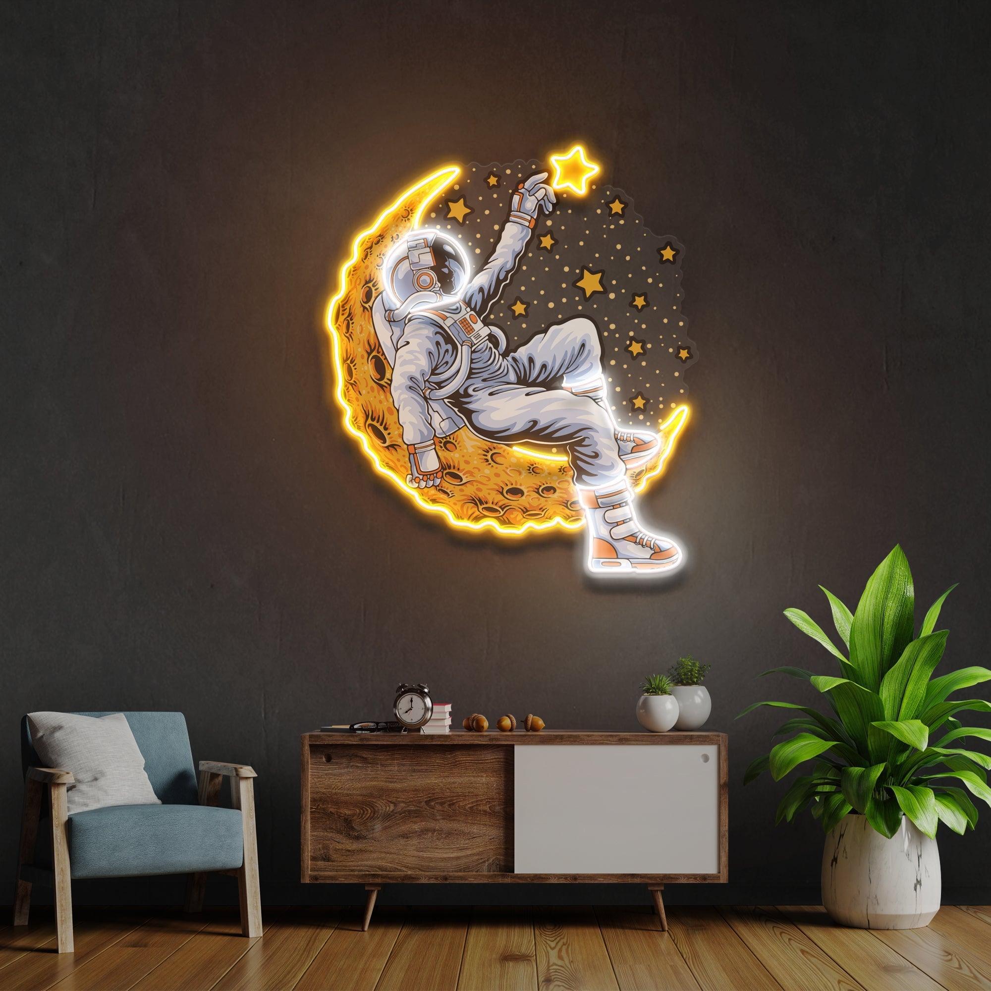 Astronaut Lying On The Moon Artwork Led Neon Sign Light - Neonbir