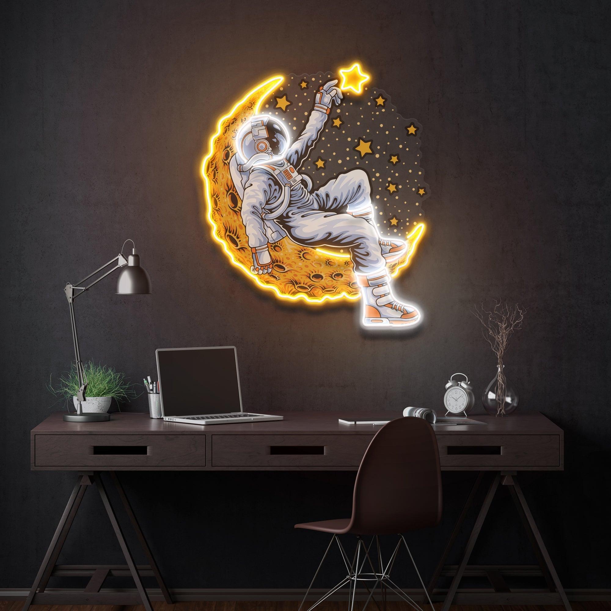 Astronaut Lying On The Moon Artwork Led Neon Sign Light - Neonbir