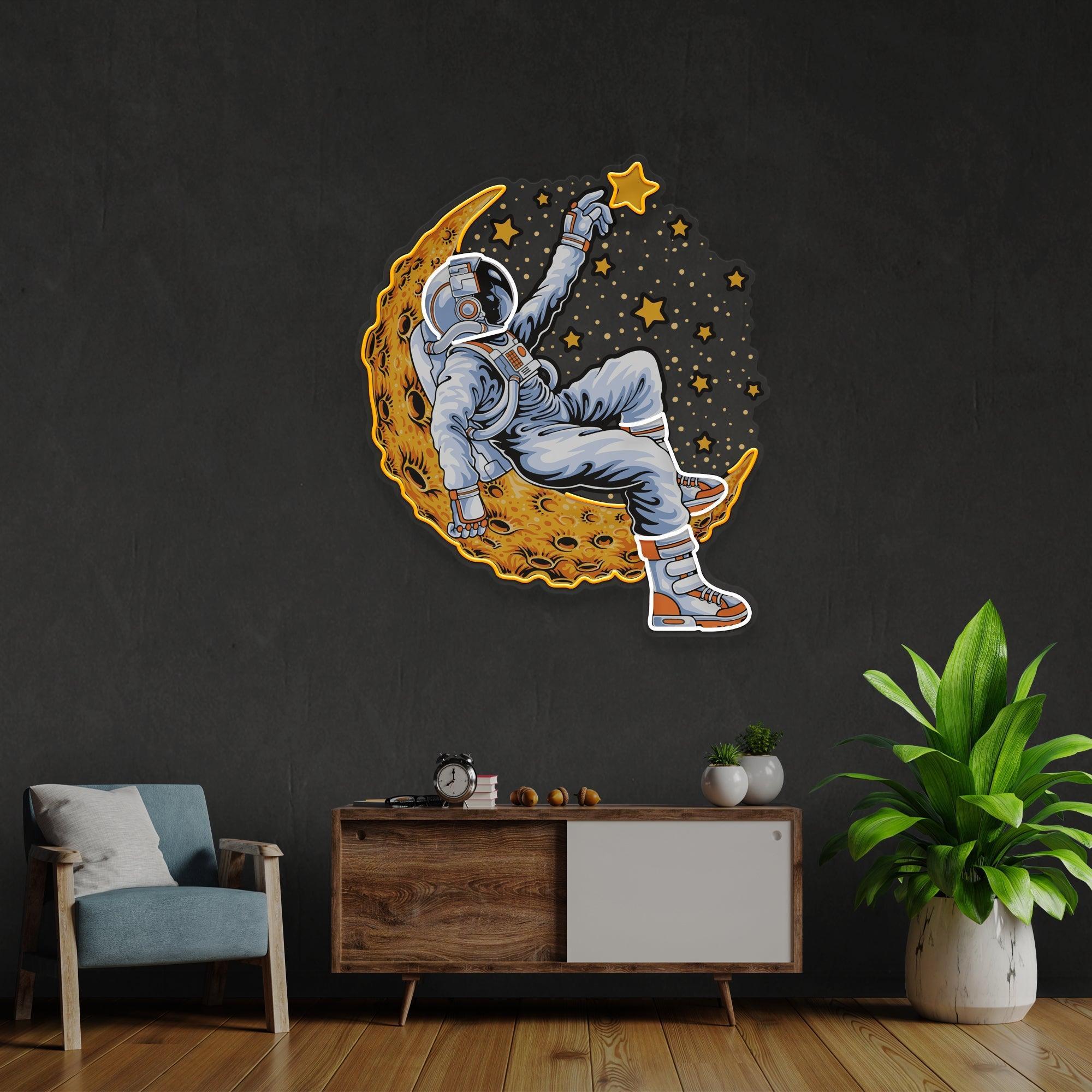 Astronaut Lying On The Moon Artwork Led Neon Sign Light - Neonbir