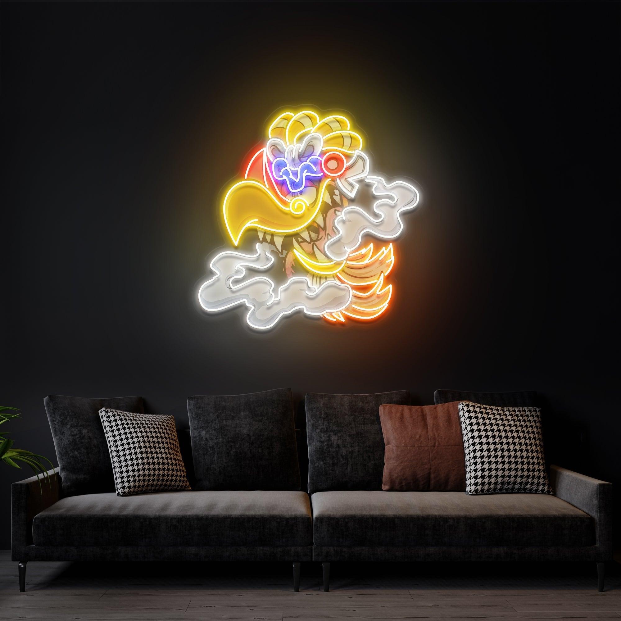 Aztec God Ehecatl Head Cartoon Artwork Led Neon Sign Light - Neonbir