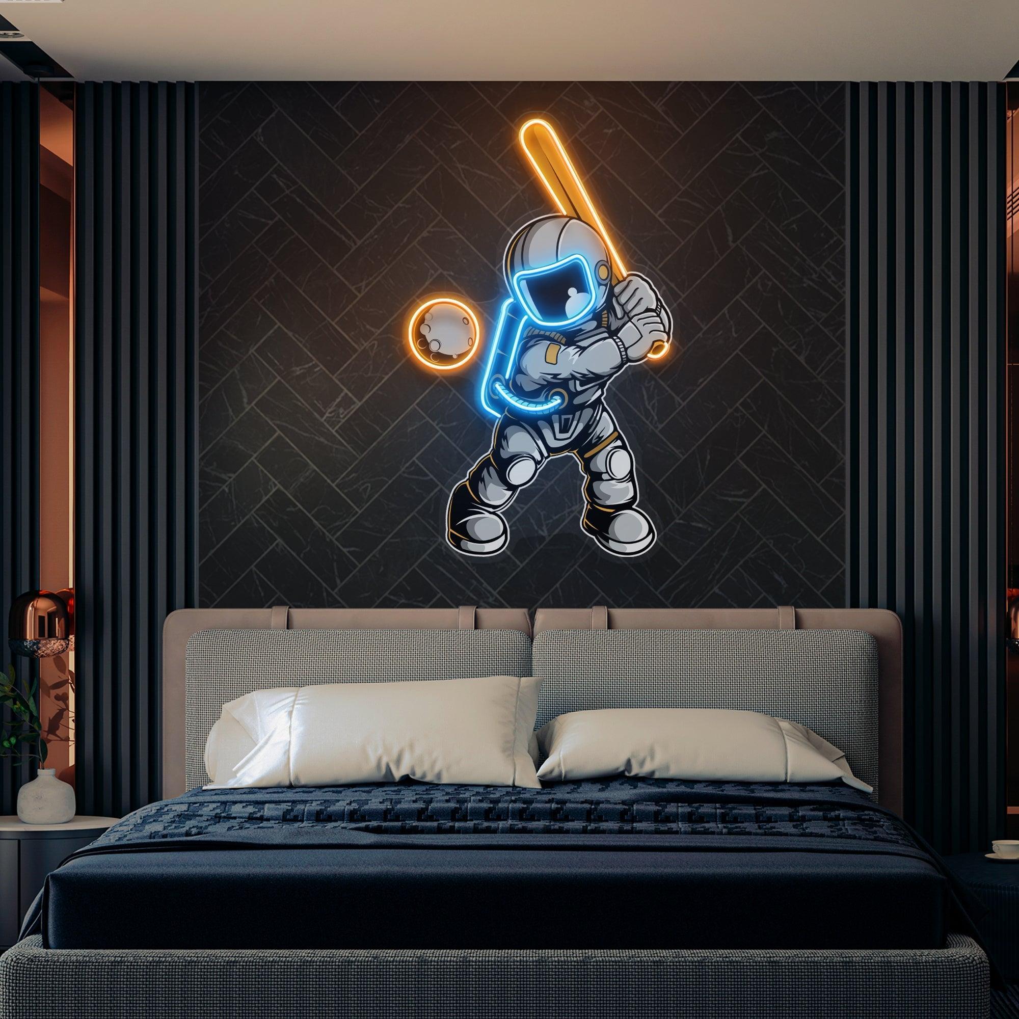 Astronaut Playing Baseball Artwork Led Neon Sign Light - Neonbir