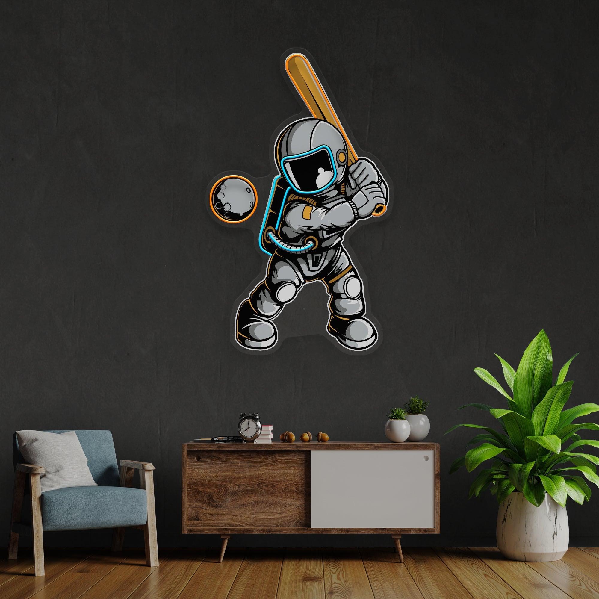 Astronaut Playing Baseball Artwork Led Neon Sign Light - Neonbir
