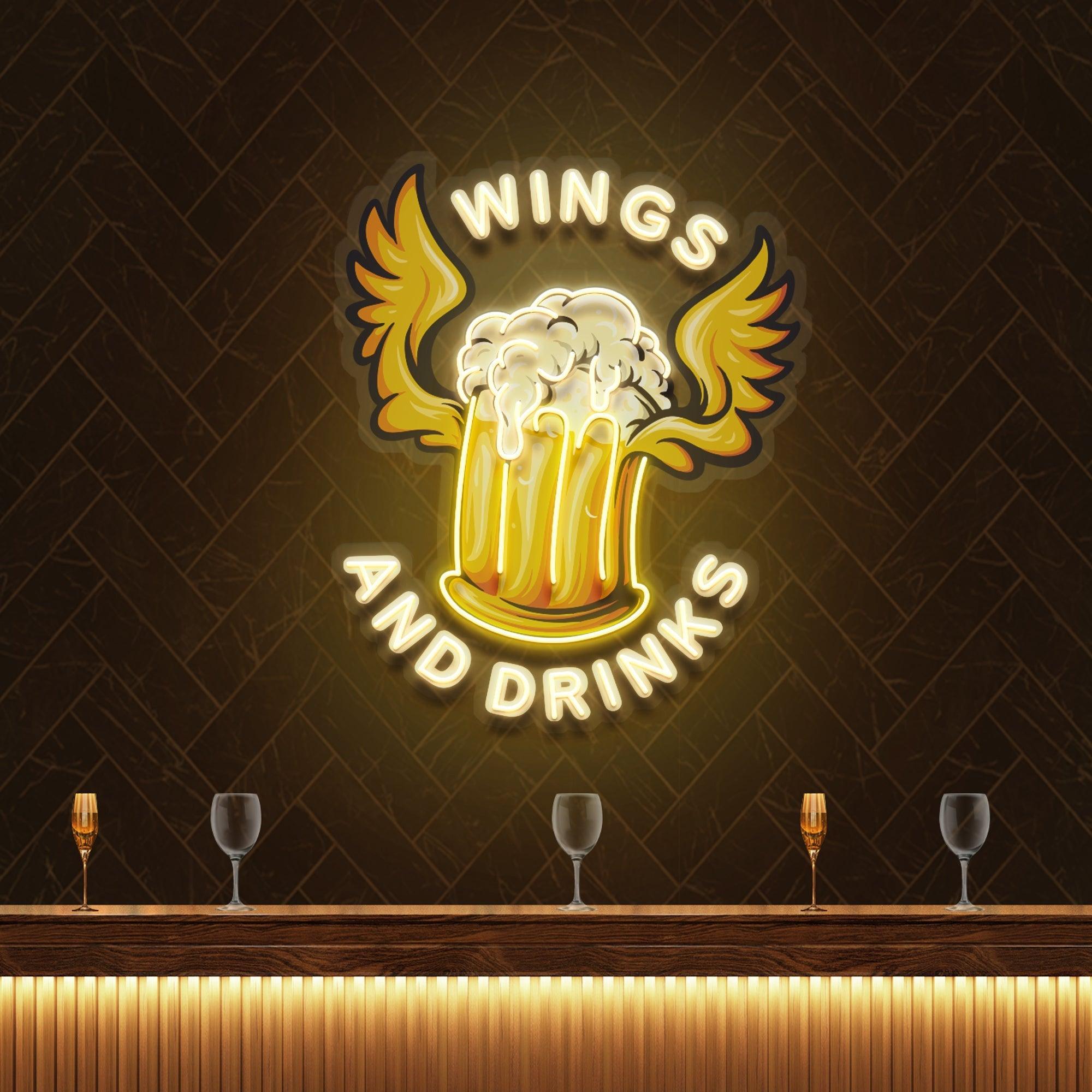 Beer Drinks and Wings Mascot Artwork Led Neon Sign Light - Neonbir