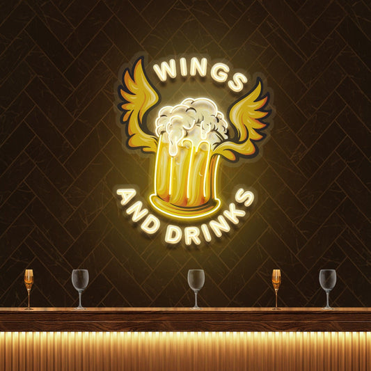 Beer Drinks and Wings Mascot Artwork Led Neon Sign Light - Neonbir
