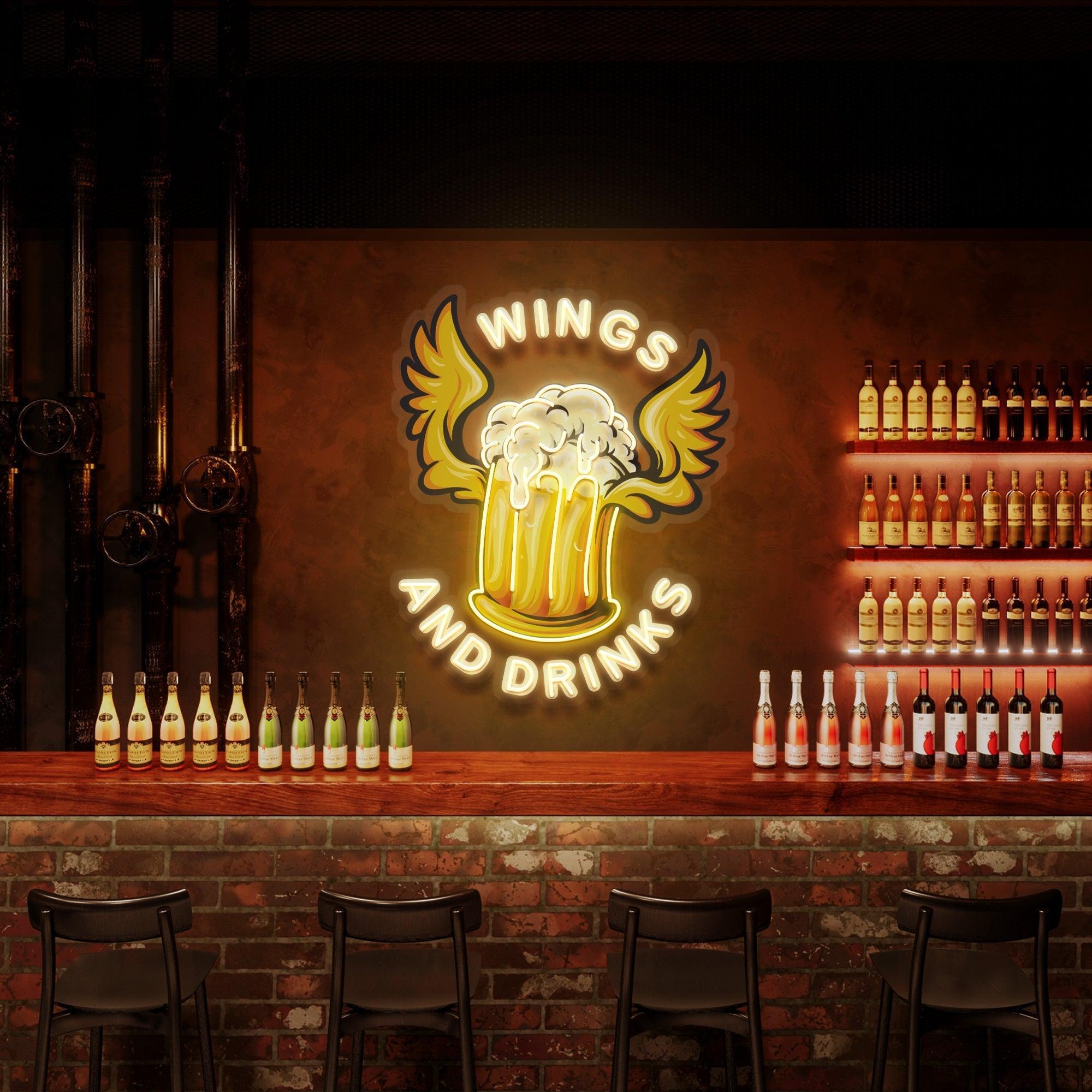 Beer Drinks and Wings Mascot Artwork Led Neon Sign Light - Neonbir