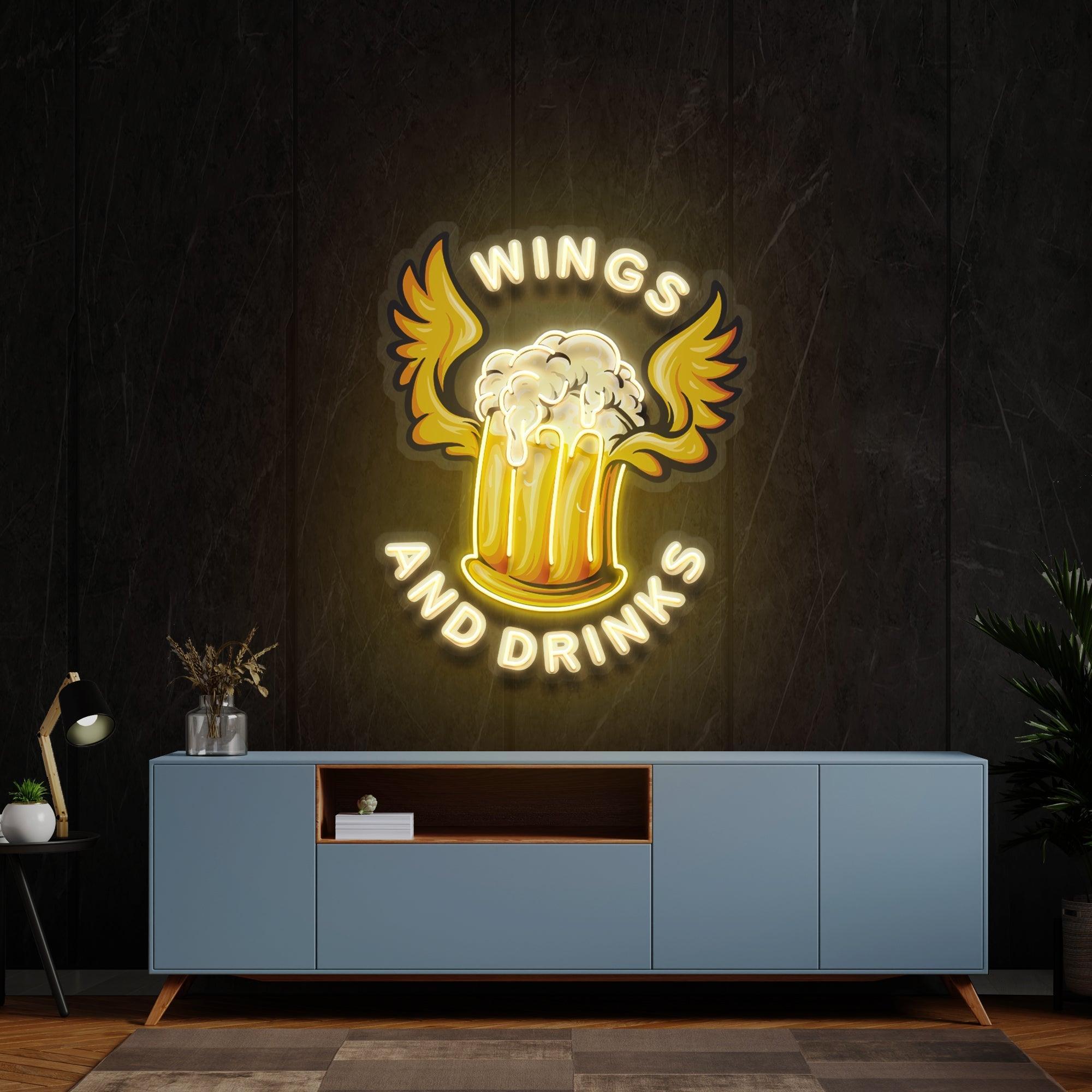 Beer Drinks and Wings Mascot Artwork Led Neon Sign Light - Neonbir
