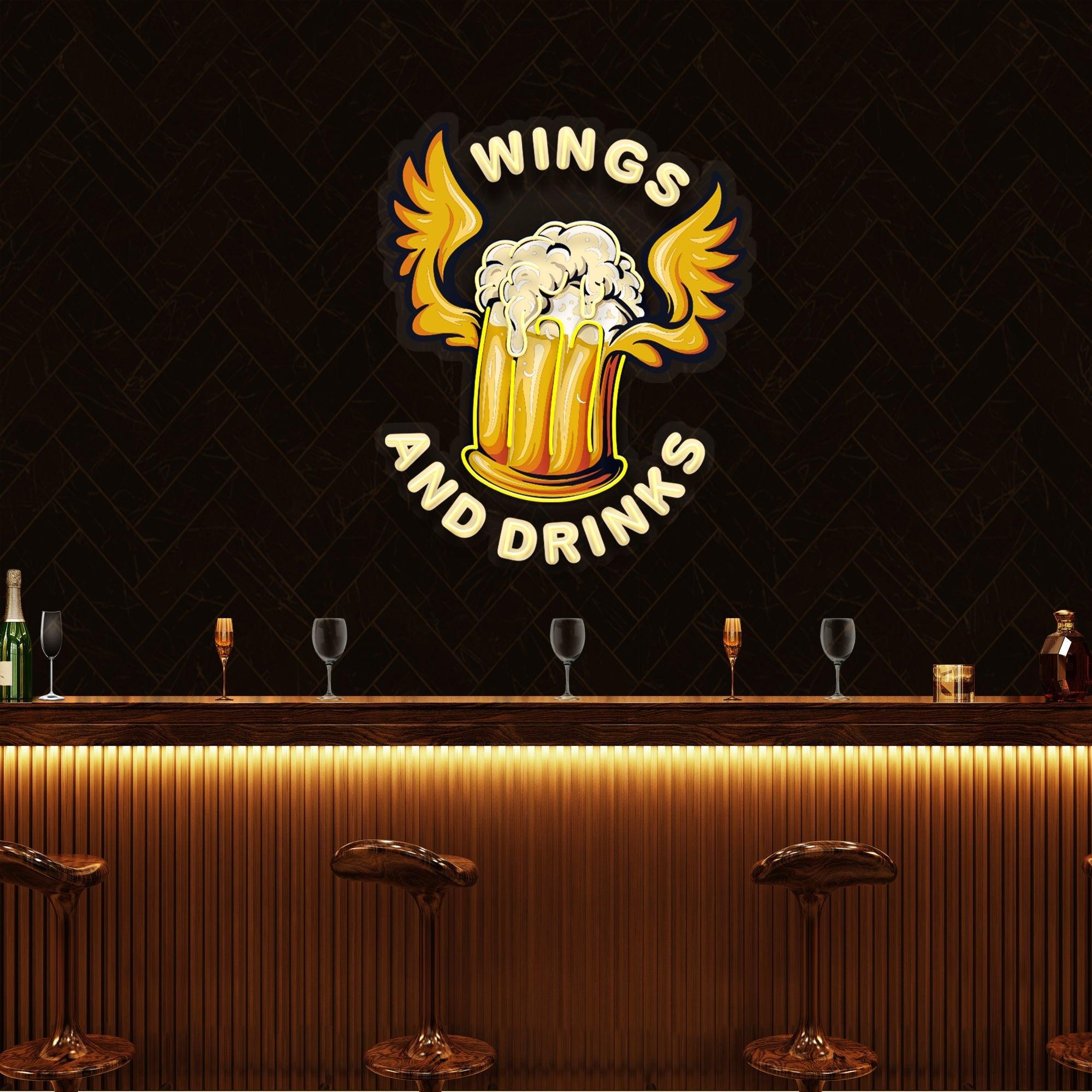 Beer Drinks and Wings Mascot Artwork Led Neon Sign Light - Neonbir