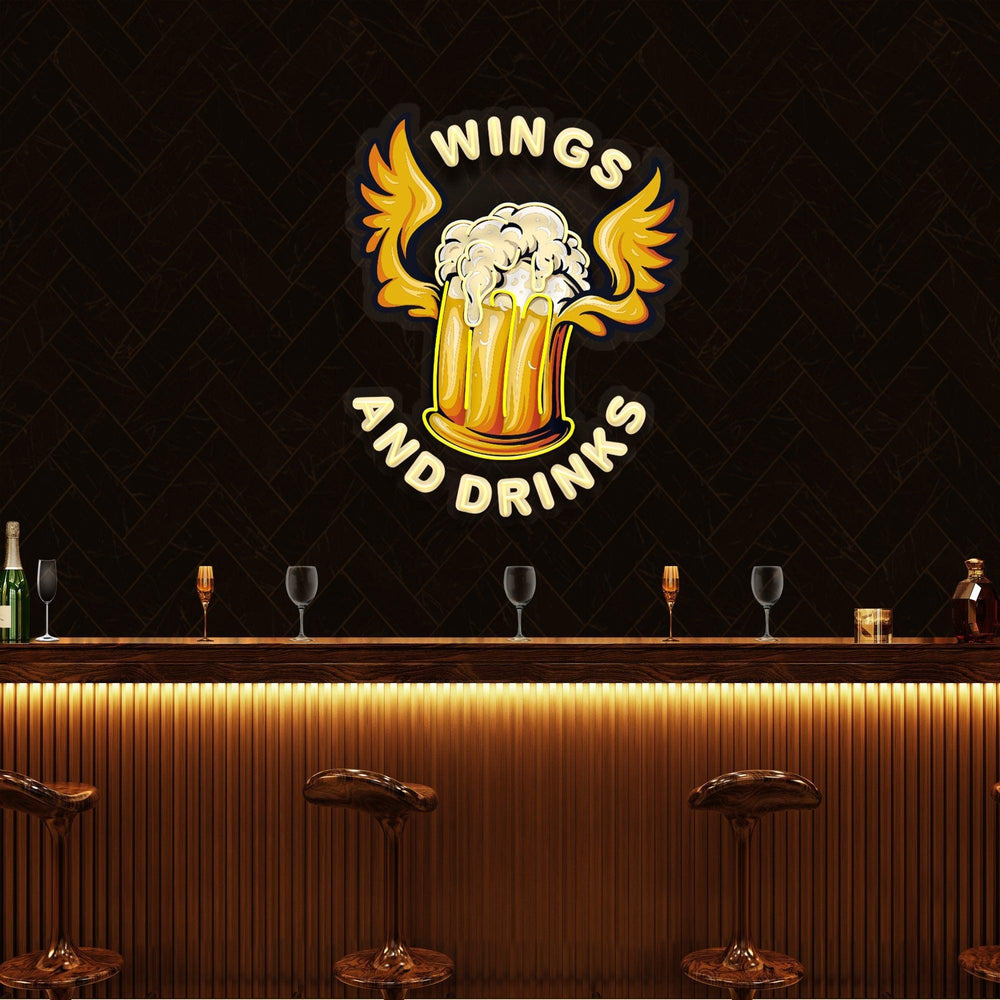 Beer Drinks and Wings Mascot Artwork Led Neon Sign Light - Neonbir