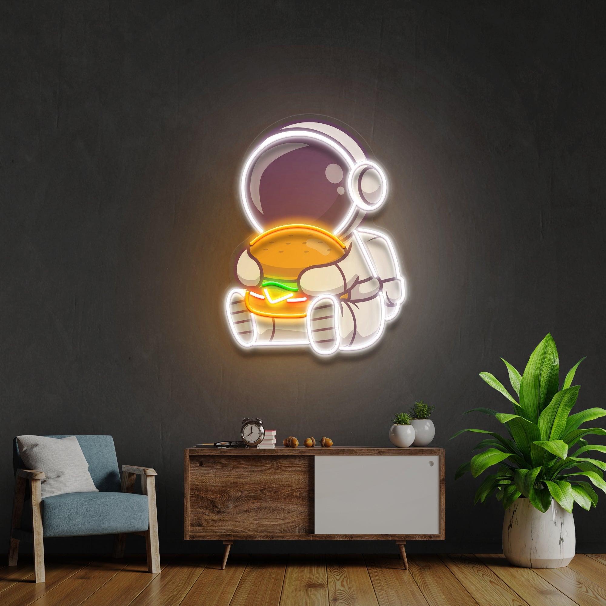 Buger Astronaut Art work Led Neon Sign Light - Neonbir
