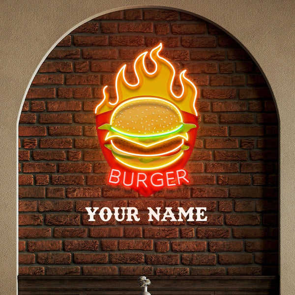 Burger Baskılı - Neon Tabela