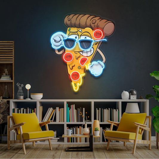 Cute Slice Of Cartoon Pizza Artwork Led Neon Sign Light - Neonbir