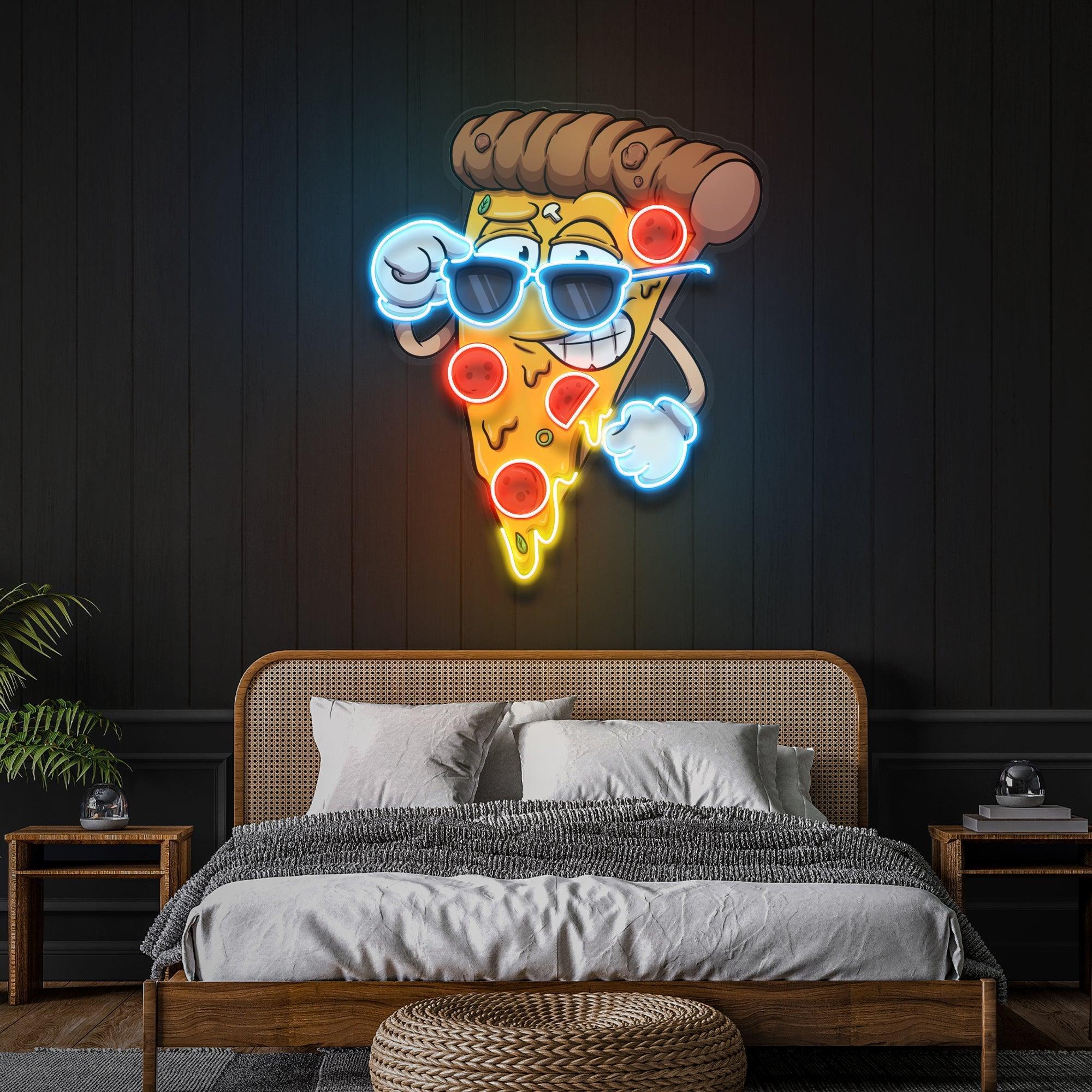 Cute Slice Of Cartoon Pizza Artwork Led Neon Sign Light - Neonbir