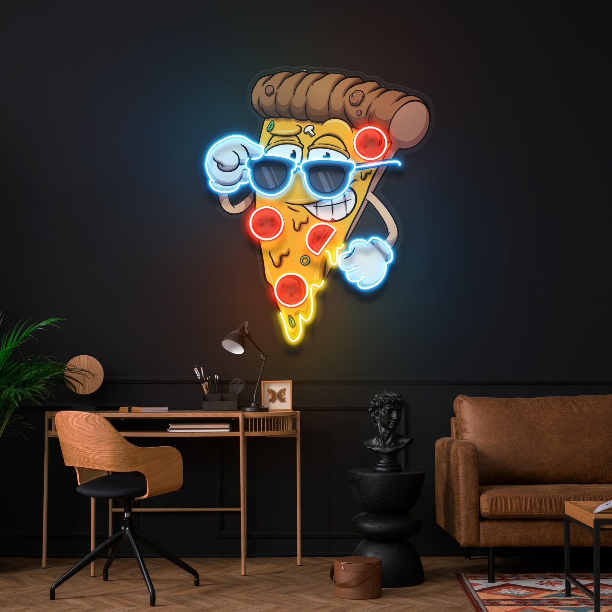 Cute Slice Of Cartoon Pizza Artwork Led Neon Sign Light - Neonbir