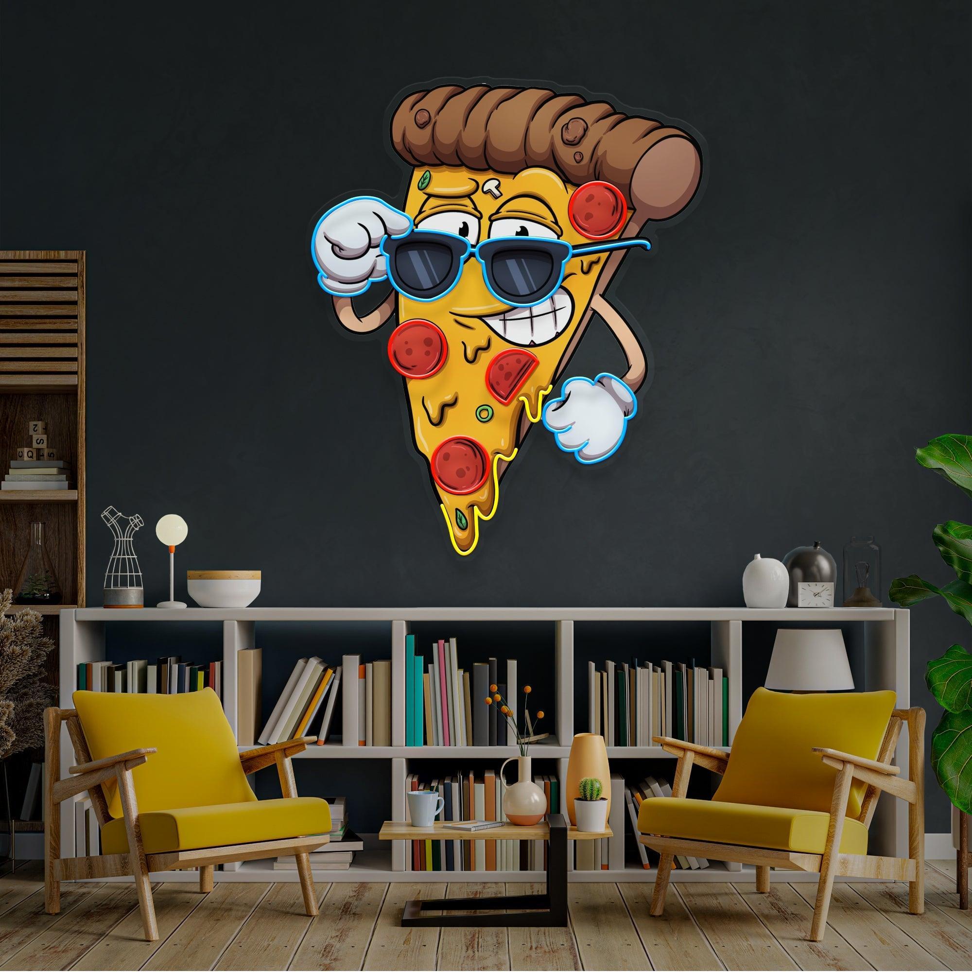 Cute Slice Of Cartoon Pizza Artwork Led Neon Sign Light - Neonbir