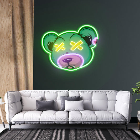 Dead Bear Cartoon Art Work Led Neon Sign Light - Neonbir