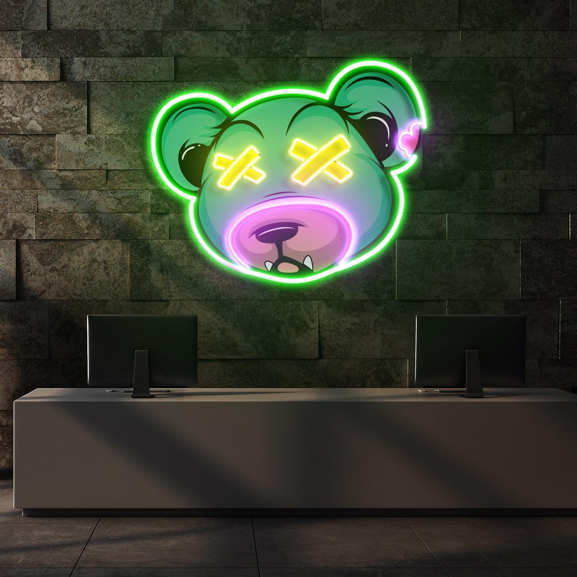 Dead Bear Cartoon Art Work Led Neon Sign Light - Neonbir