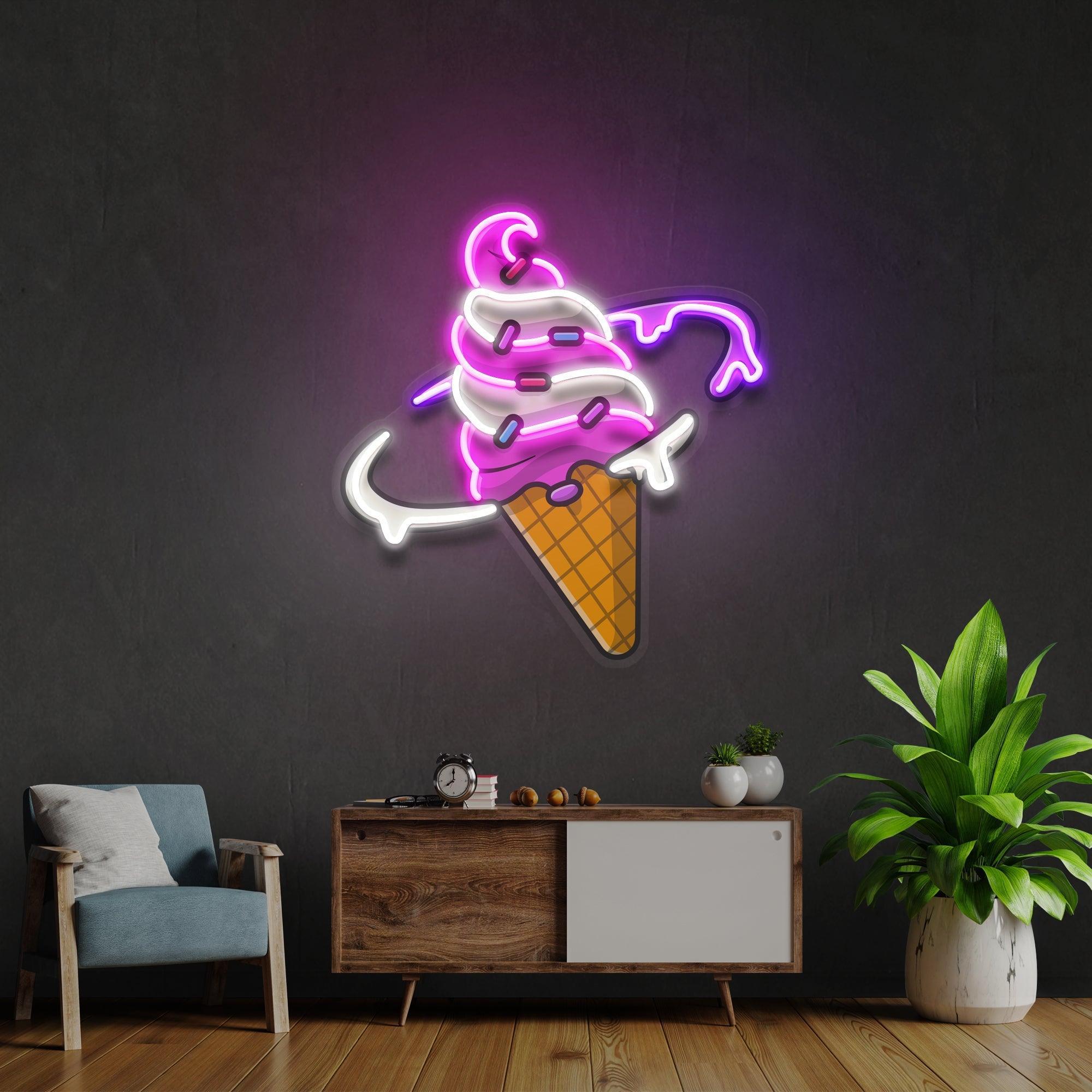 Ice Cream Planet Flat Cartoon Style Artwork Led Neon Sign Light - Neonbir