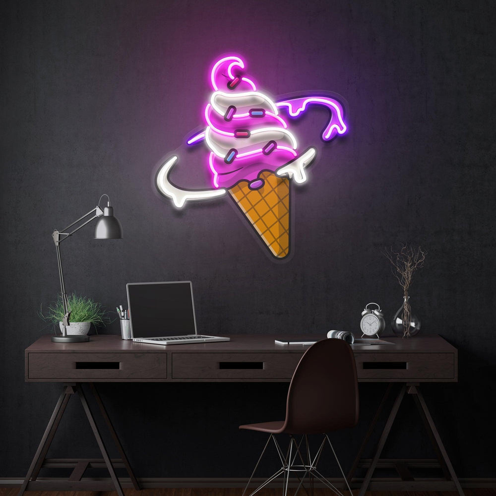 Ice Cream Planet Flat Cartoon Style Artwork Led Neon Sign Light - Neonbir