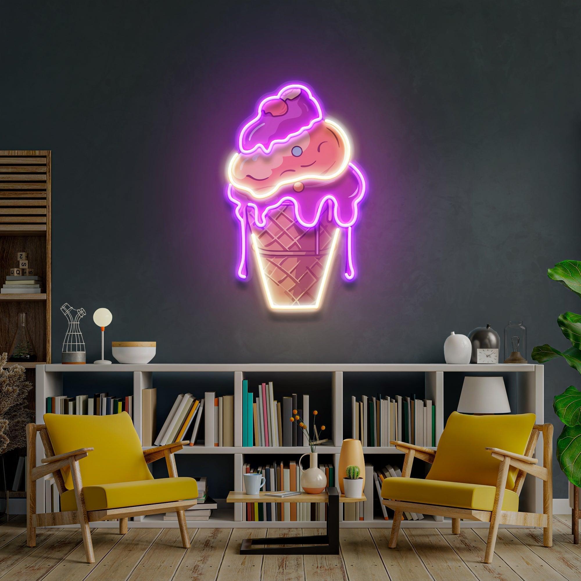 Icecream Cones Cartoon Artwork Led Neon Sign Light - Neonbir