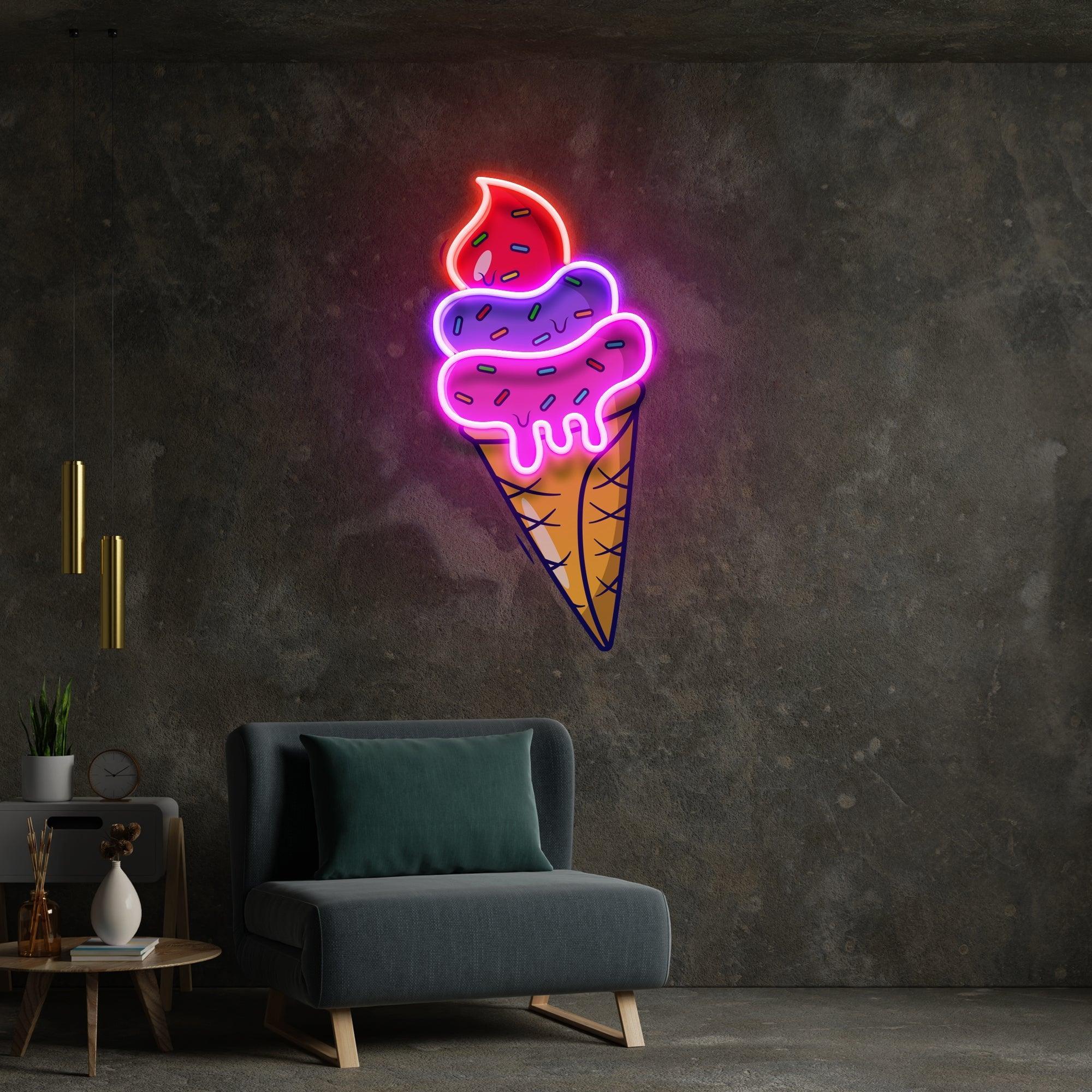 Ice Cream Cone Cartoon Artwork Led Neon Sign Light - Neonbir