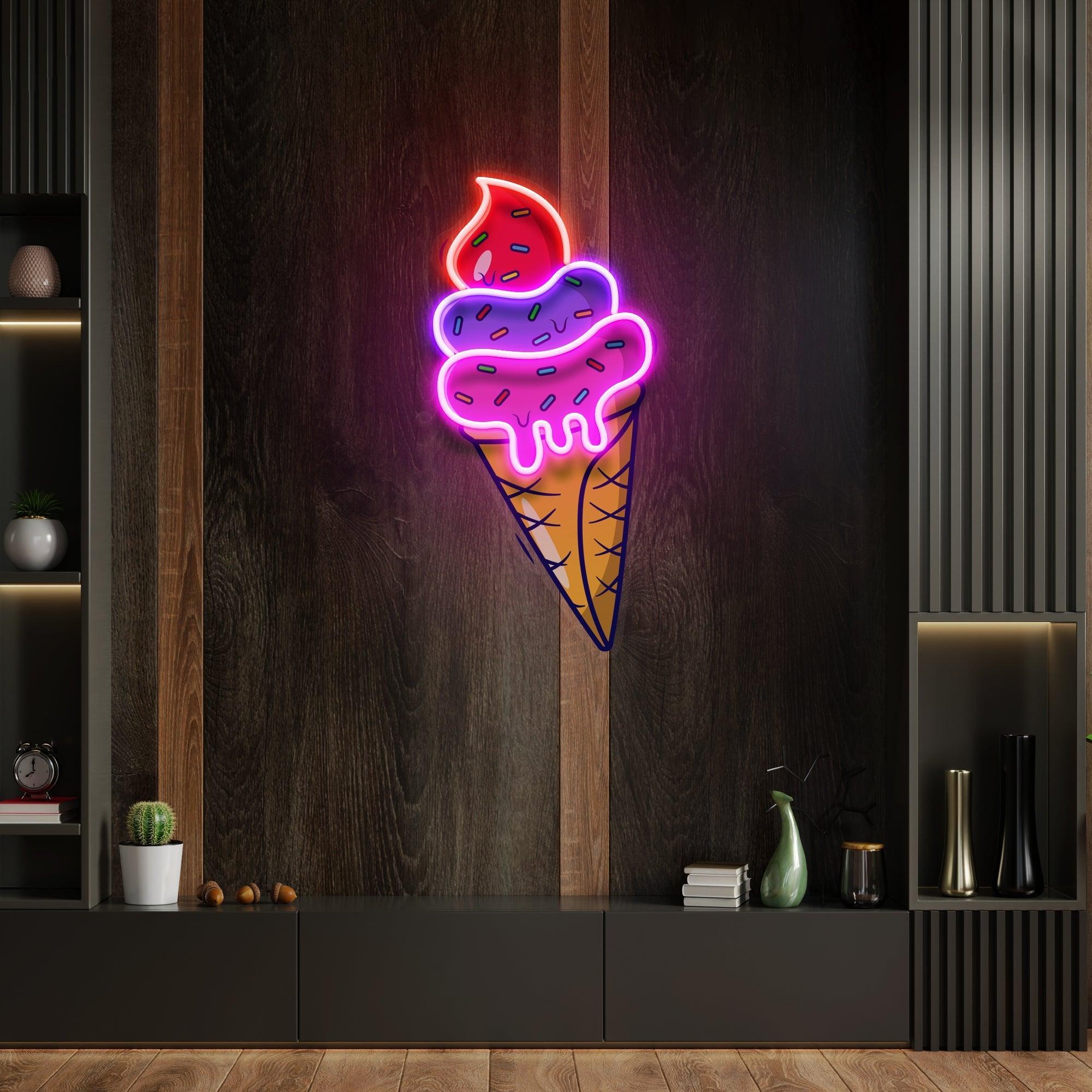 Ice Cream Cone Cartoon Artwork Led Neon Sign Light - Neonbir