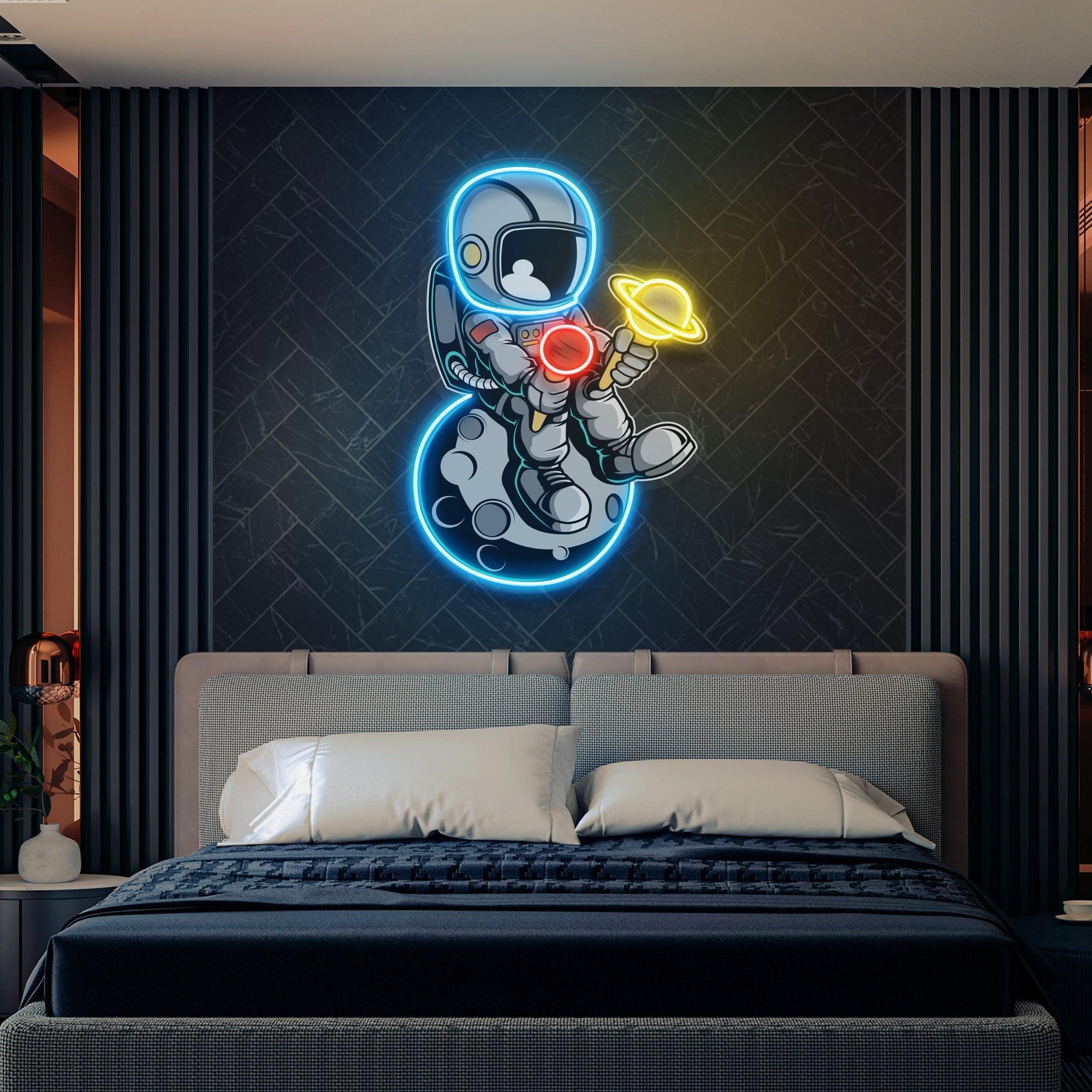 Astronaut With Ice Cream Artwork Led Neon Sign Light - Neonbir